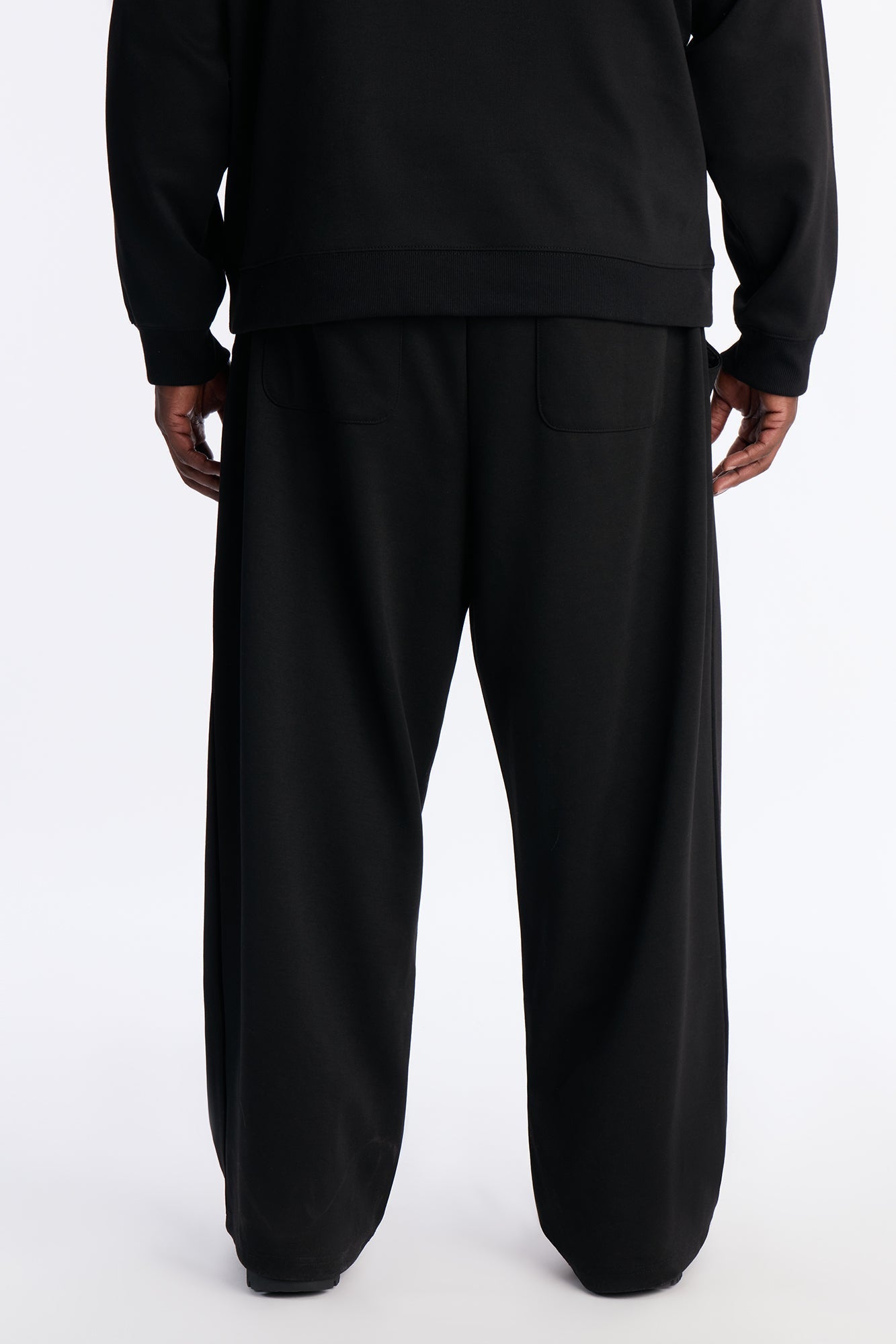 Structured Fleece Wide Leg Sweatpants - Black