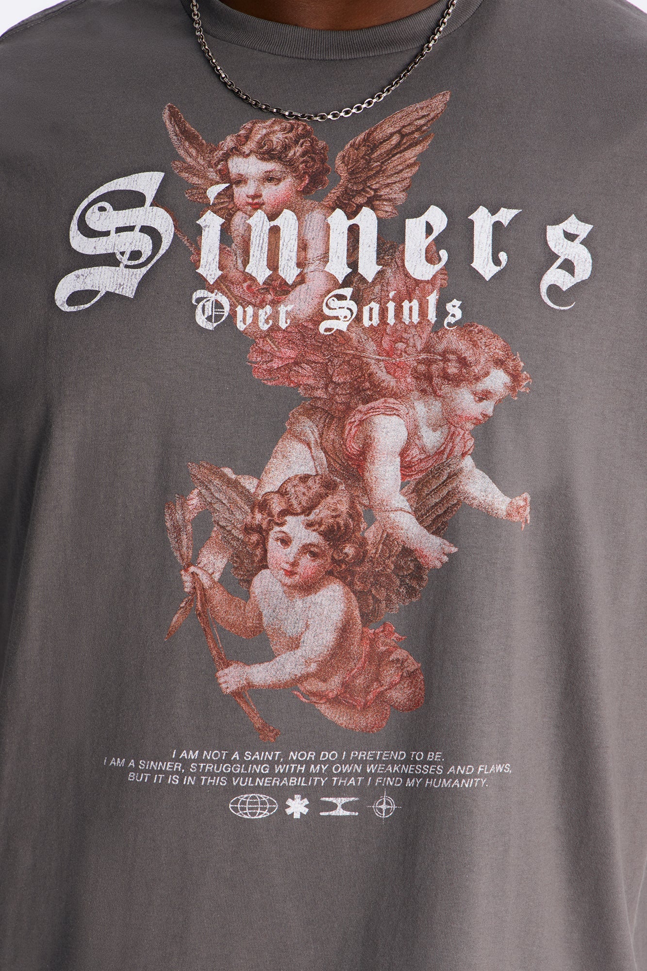 Saints Over Sinners Angels Oversized Short Sleeve Tee - Charcoal