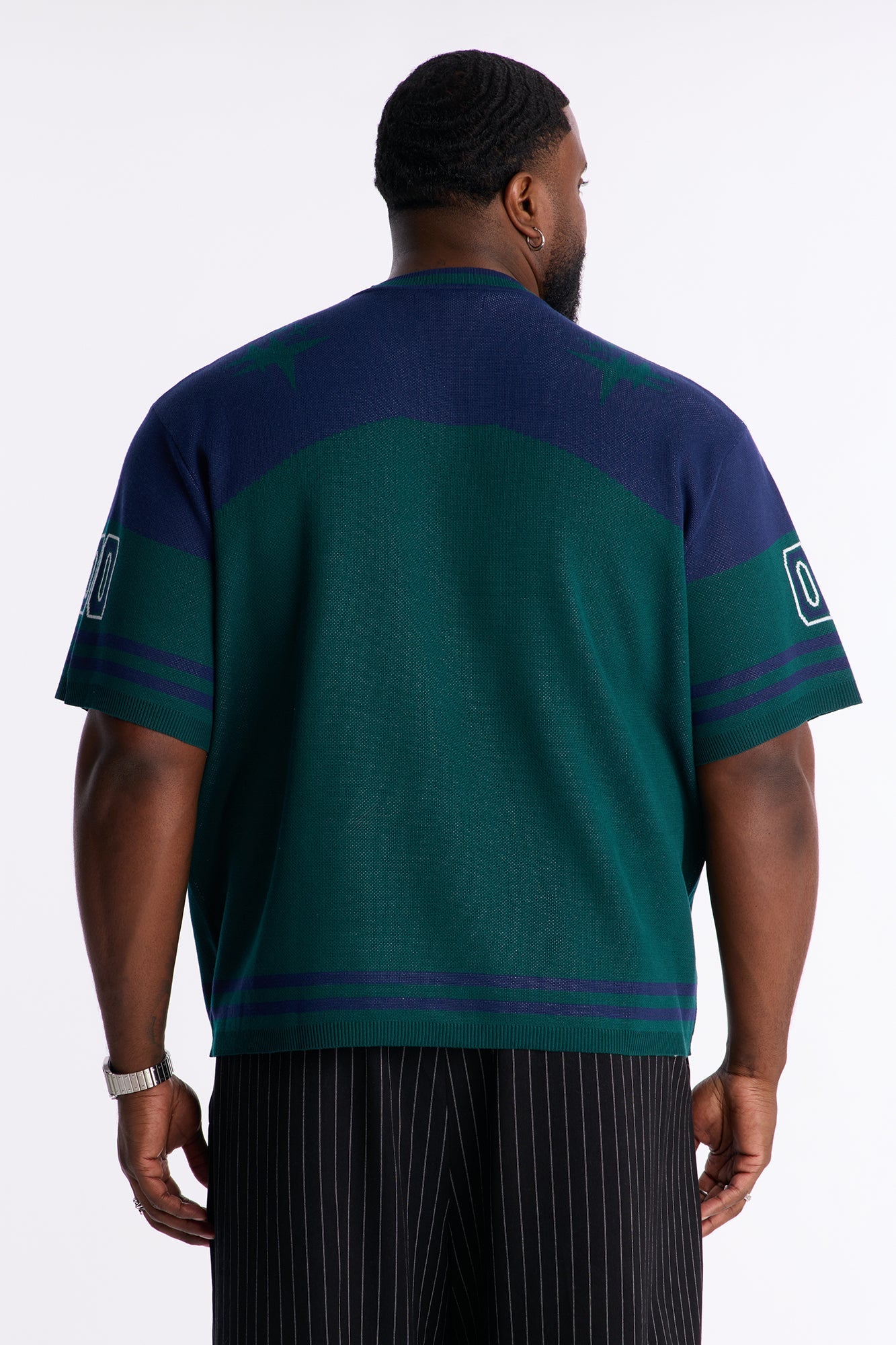 Short Sleeve Graphic Jersey Sweater - Navy/combo