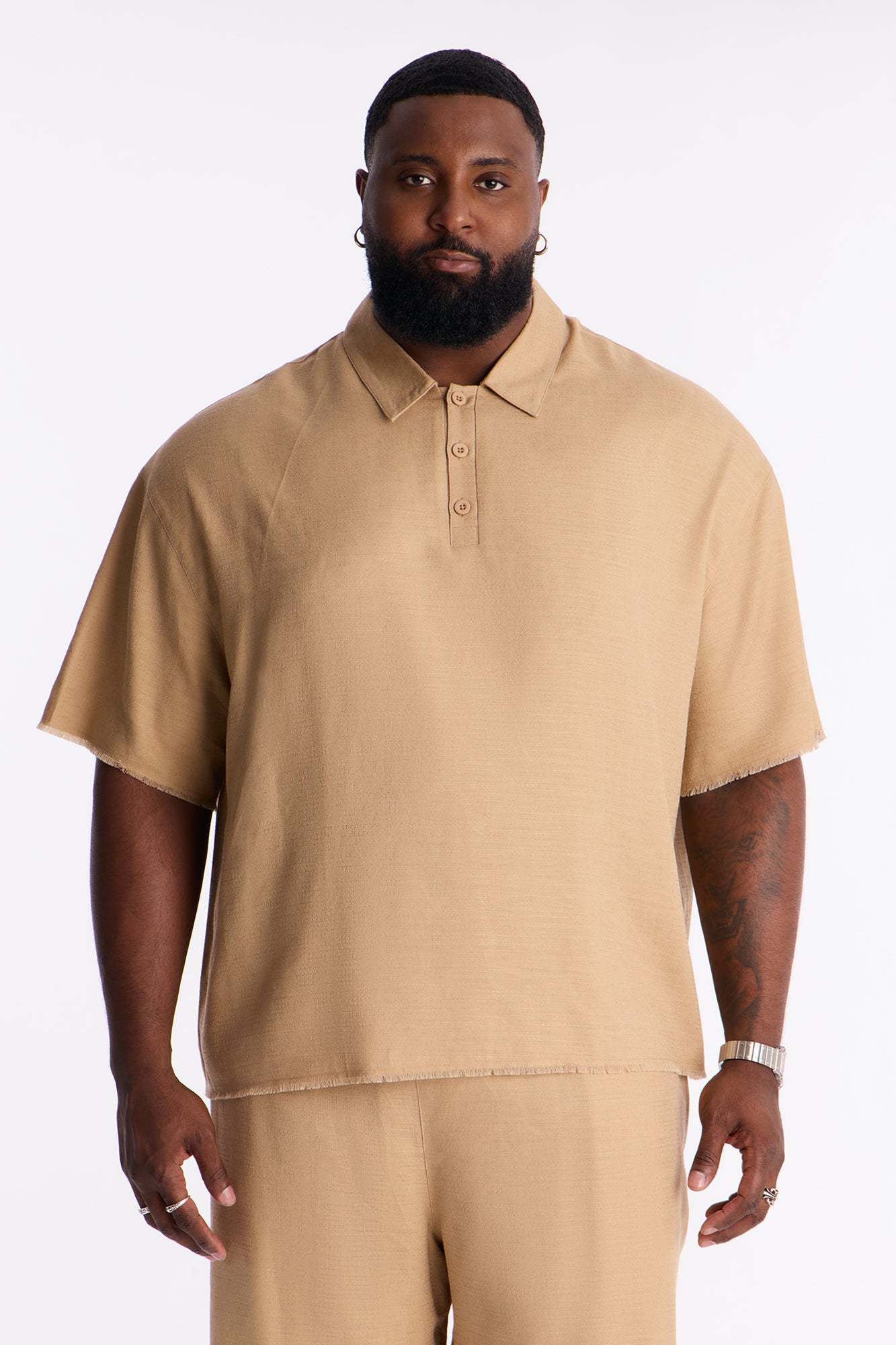 Oversized Tropic Fearless Polo Shirt - Tan