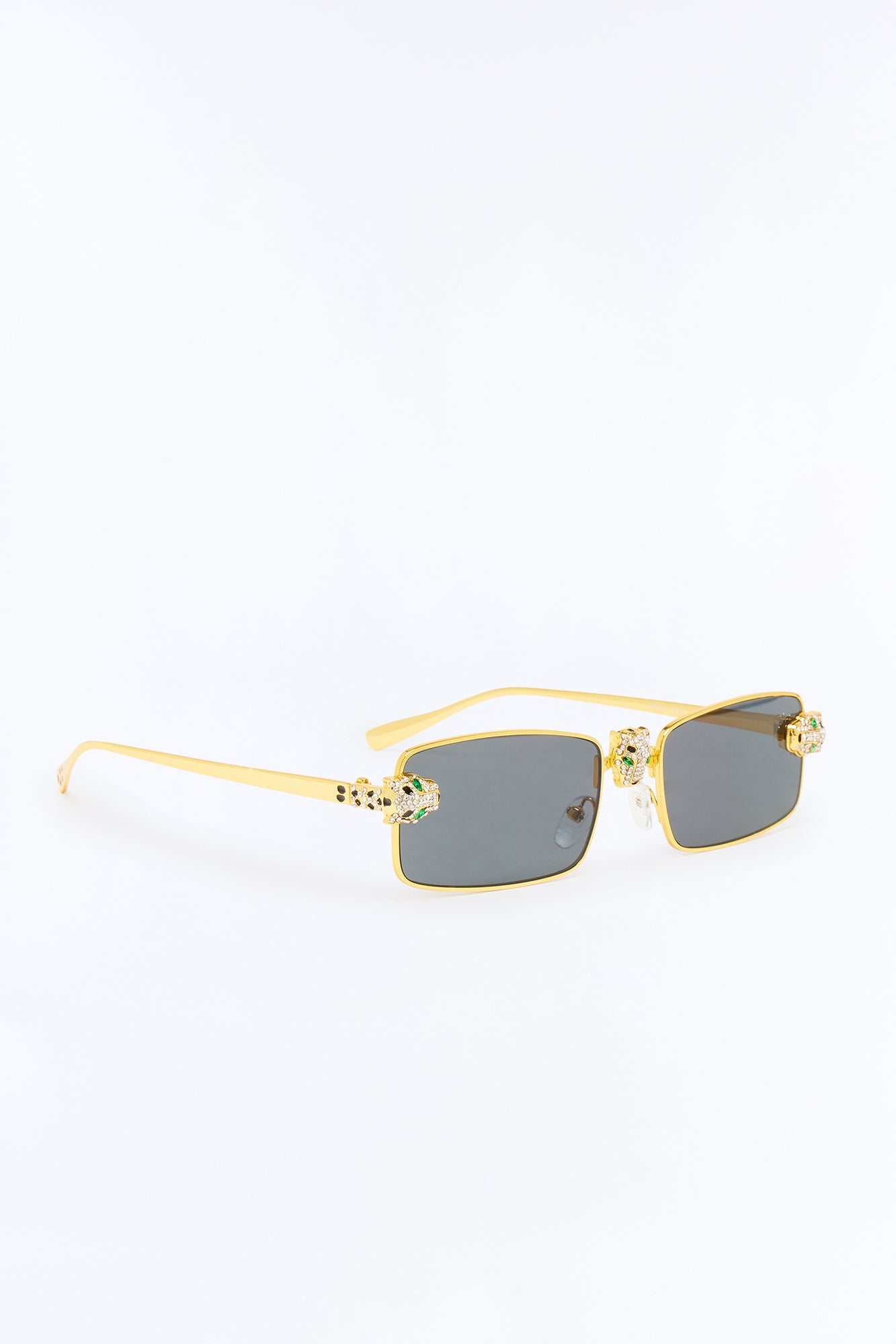 Iced Panther Rectangle Metal Sunglasses - Gold/Black
