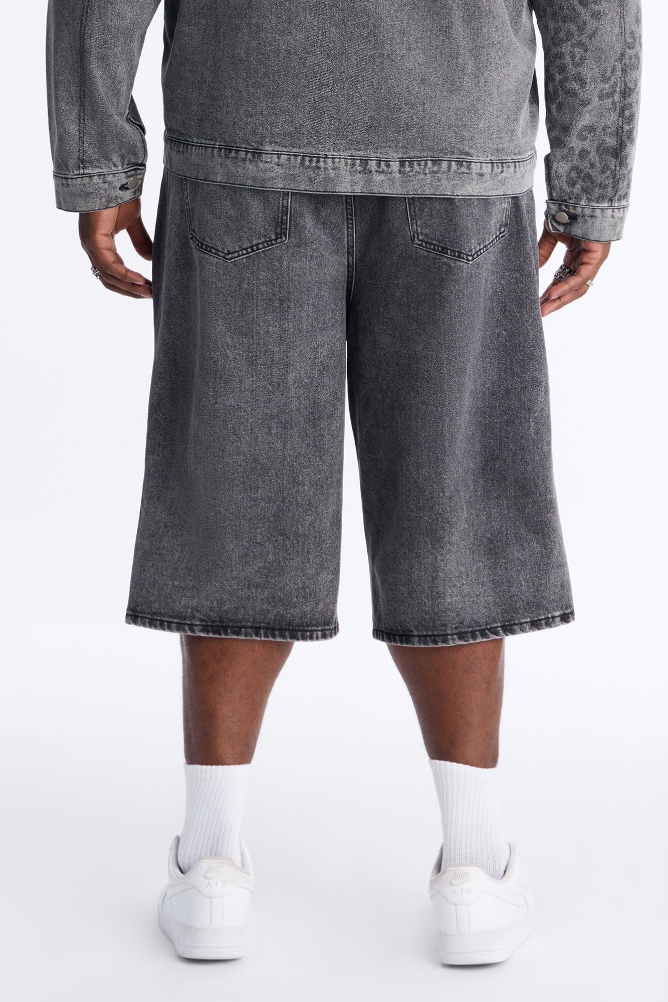 Baggy Night Fall Leopard Denim Shorts - Black Wash