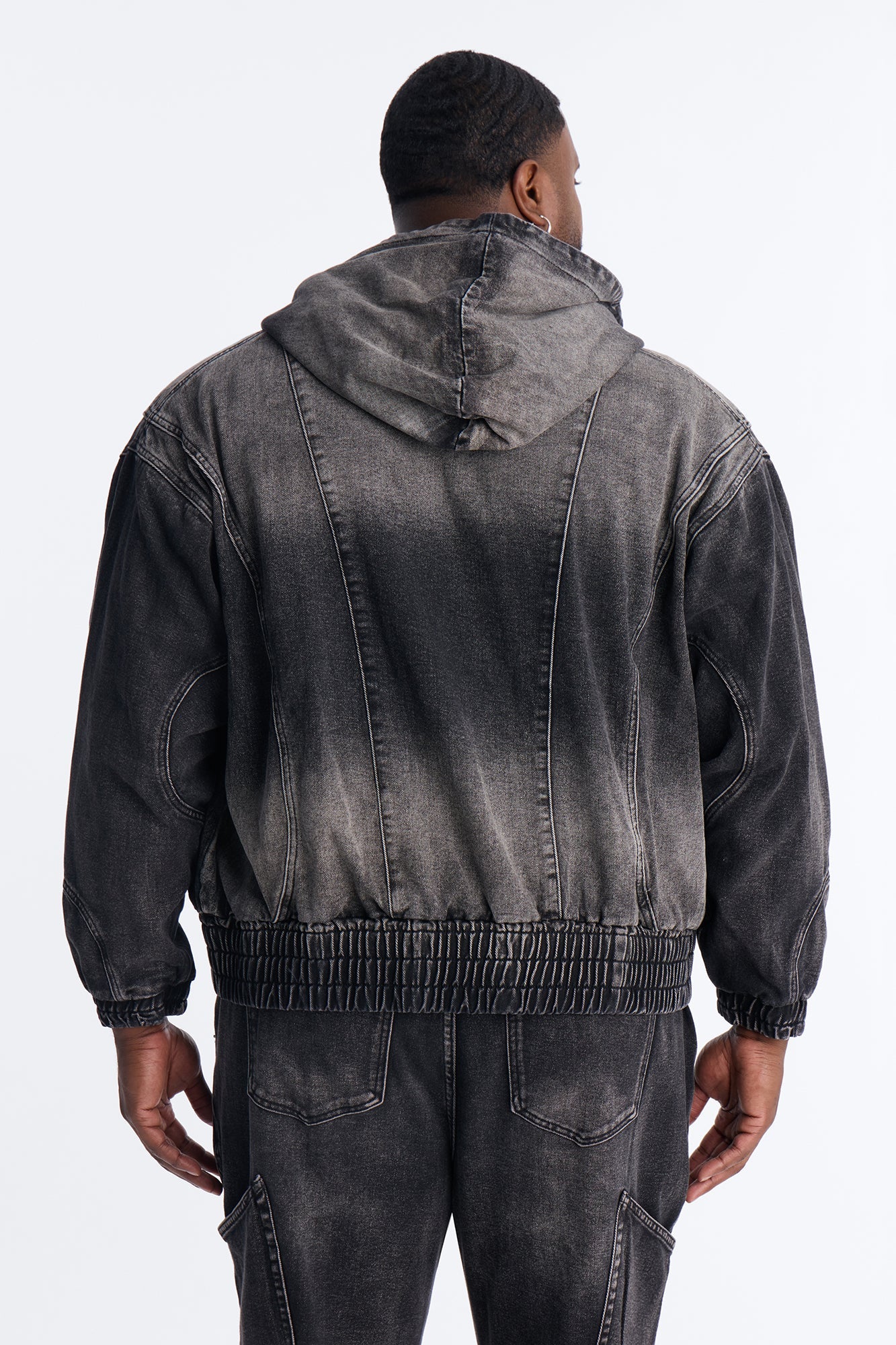 Panel Feeling It Denim Bomber Jacket - Black Wash