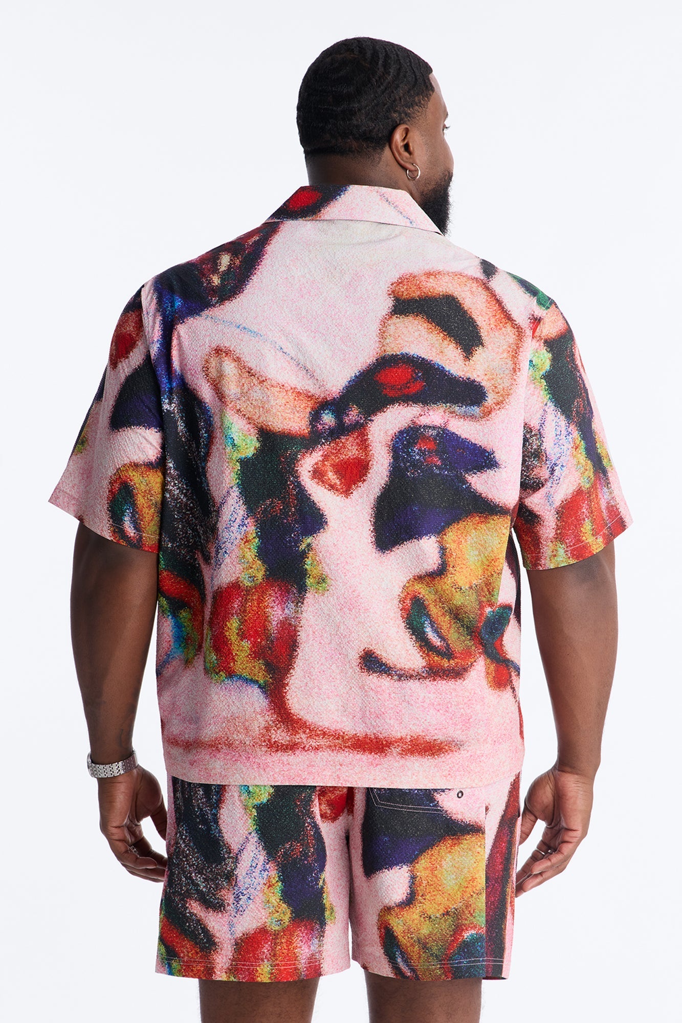 Relaxed Euphoric Blur Seersucker Cuban Button Up Shirt - Multi Color