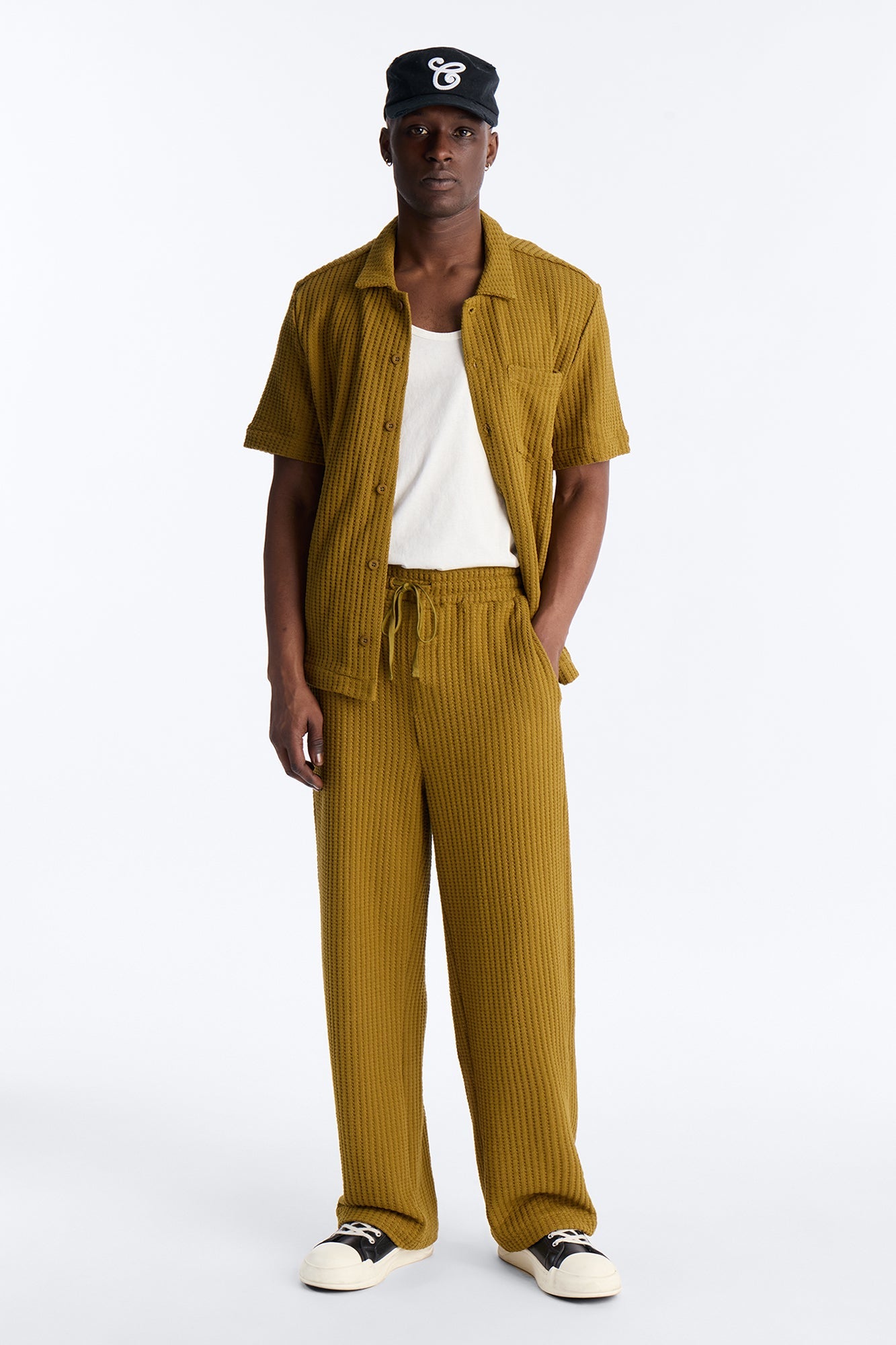 London Fog Textured Button Up Shirt - Mustard