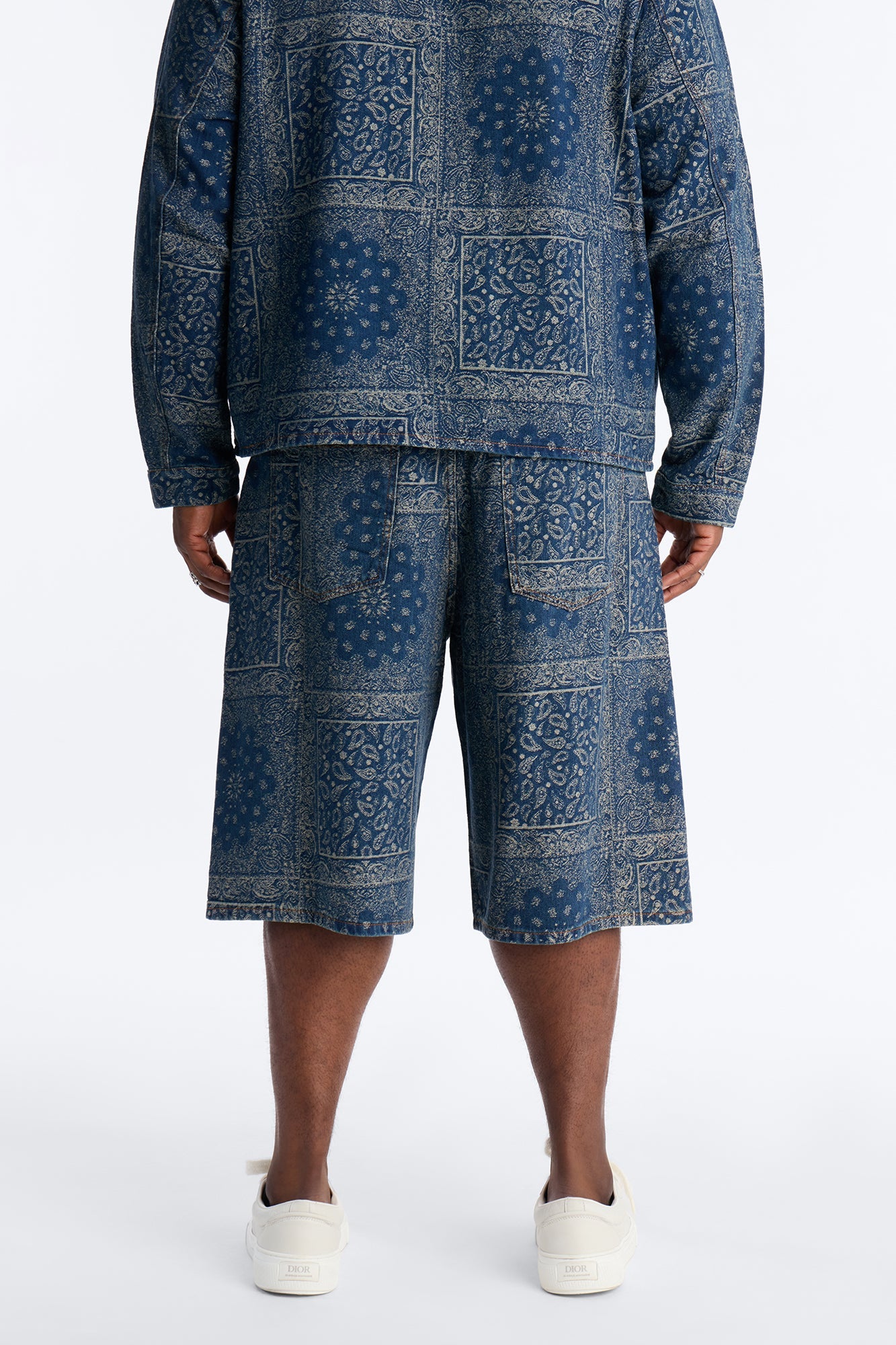 Baggy Street Paisley Denim Short - Dark Wash