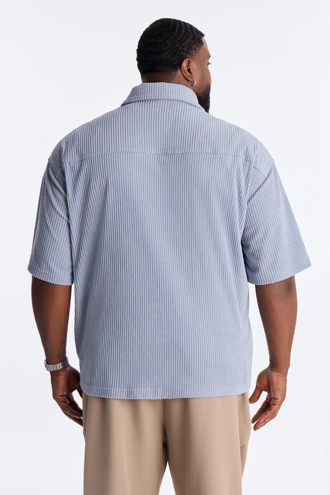 Ultra Oversized Corduroy Button Up Shirt - Light Blue