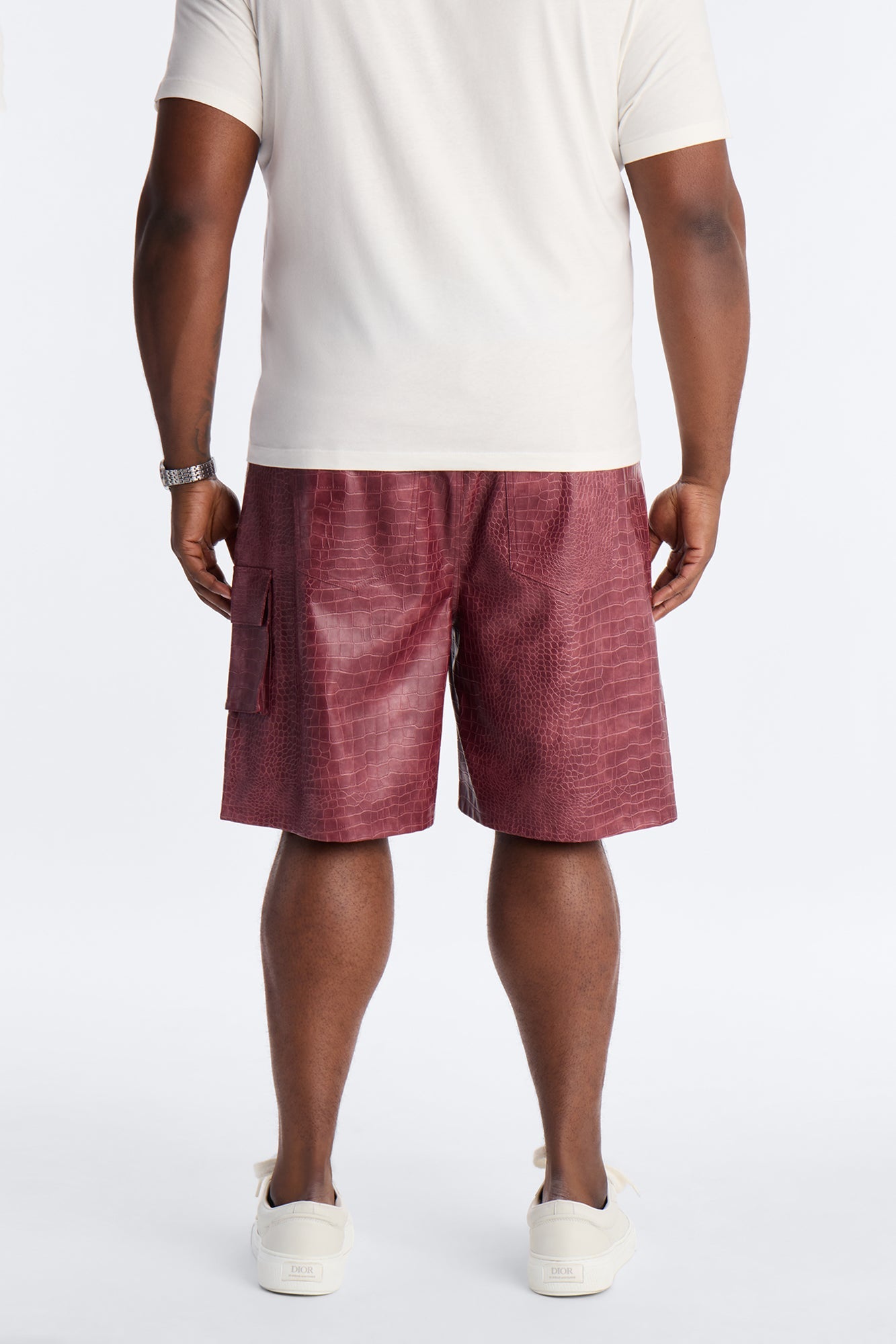 Relaxed Freedom Lane Faux Leather Croc Short - Burgundy
