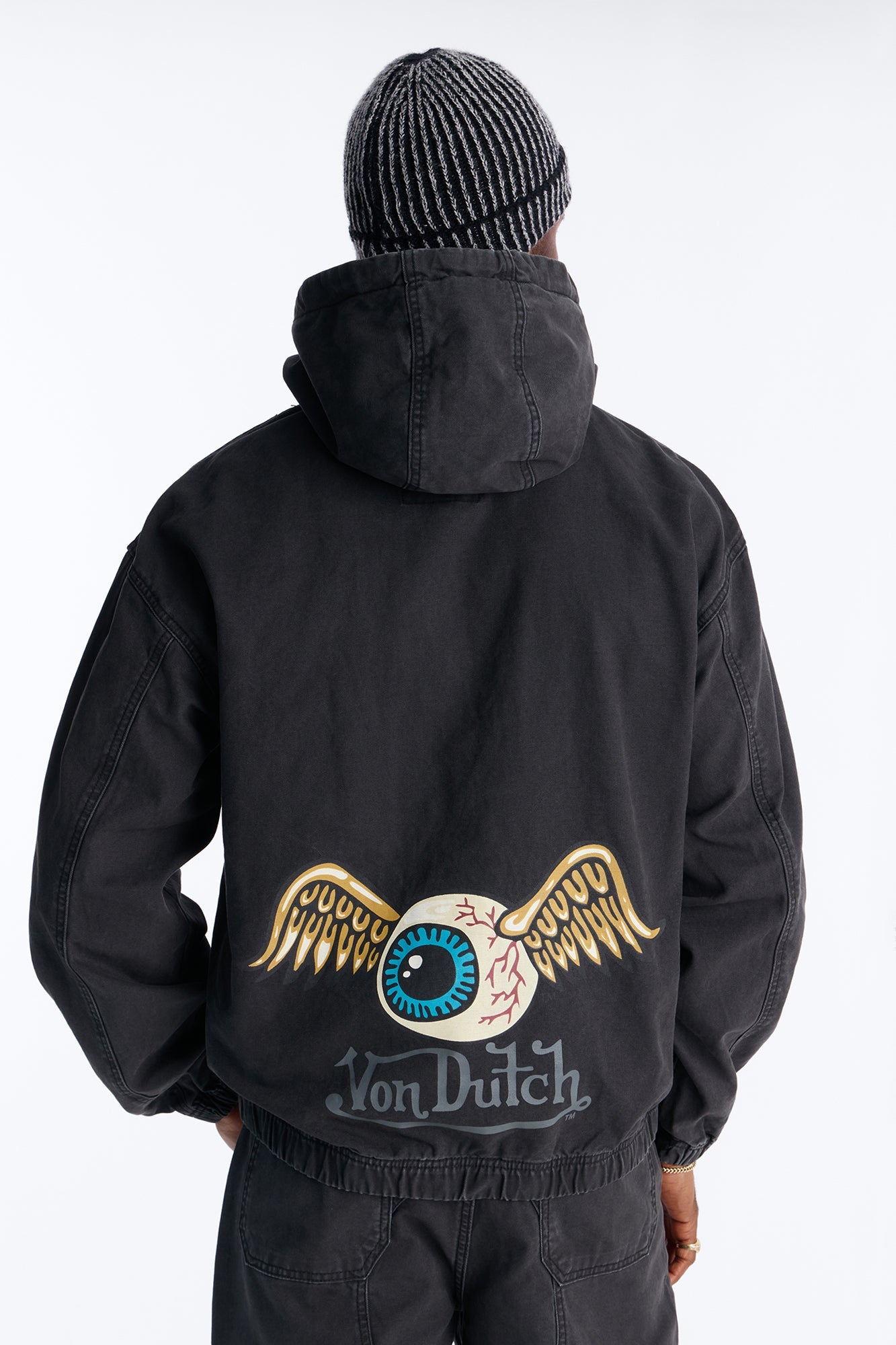 Von Dutch Eyeball Denim Zip Up Hoodie - Black Wash