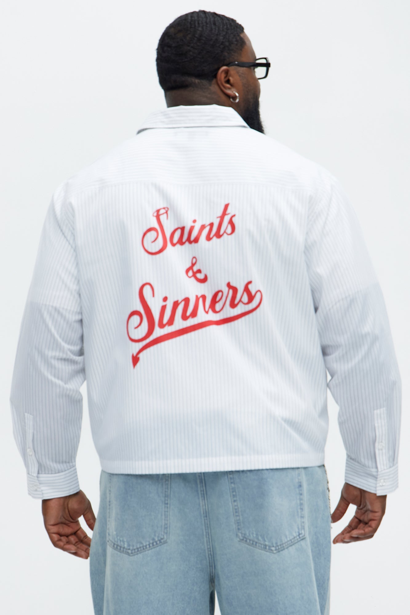Cropped Saints And Sinners Long Sleeve Button Up - White