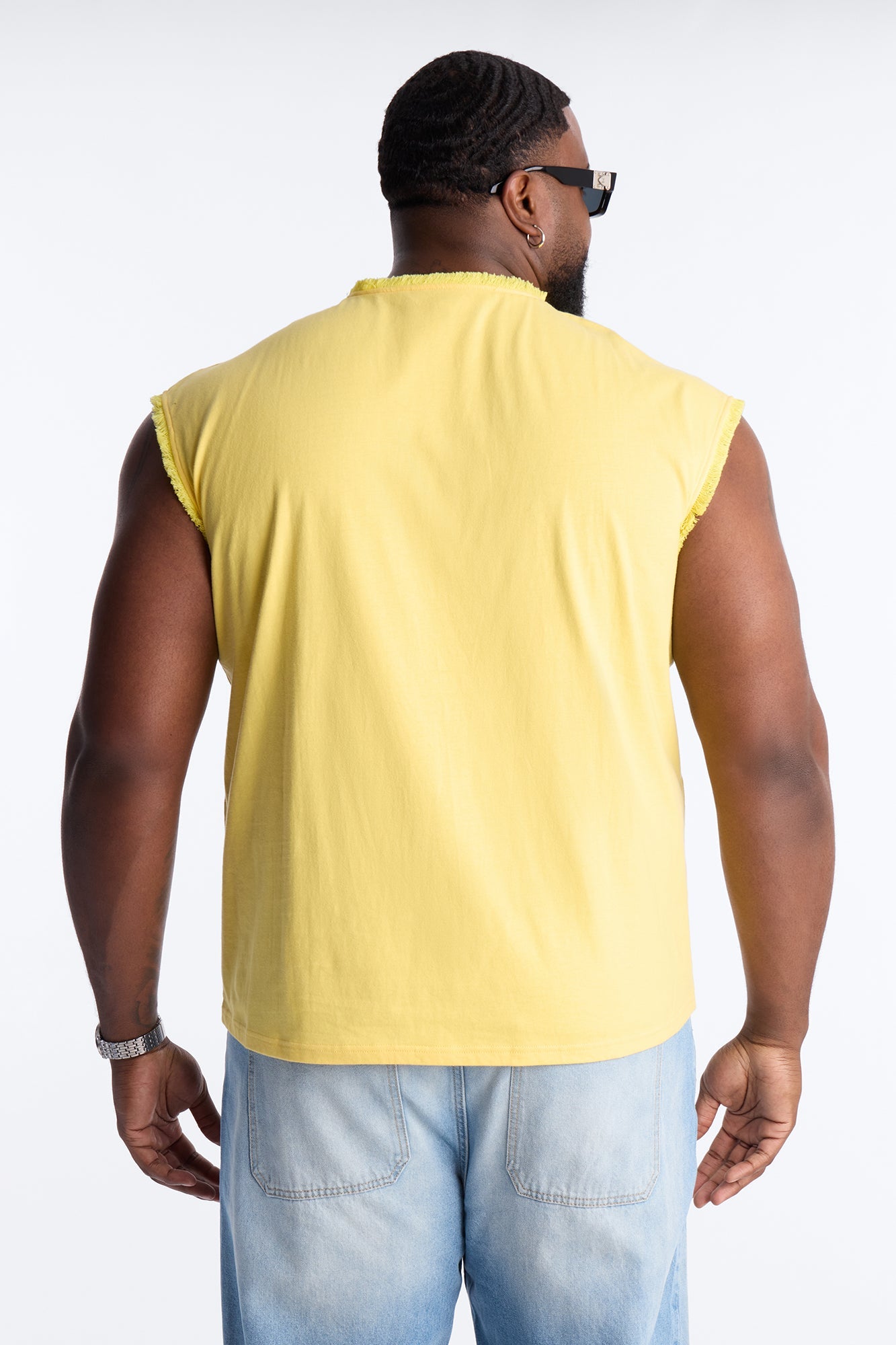 Relaxed Raw Edge Muscle Tee - Yellow