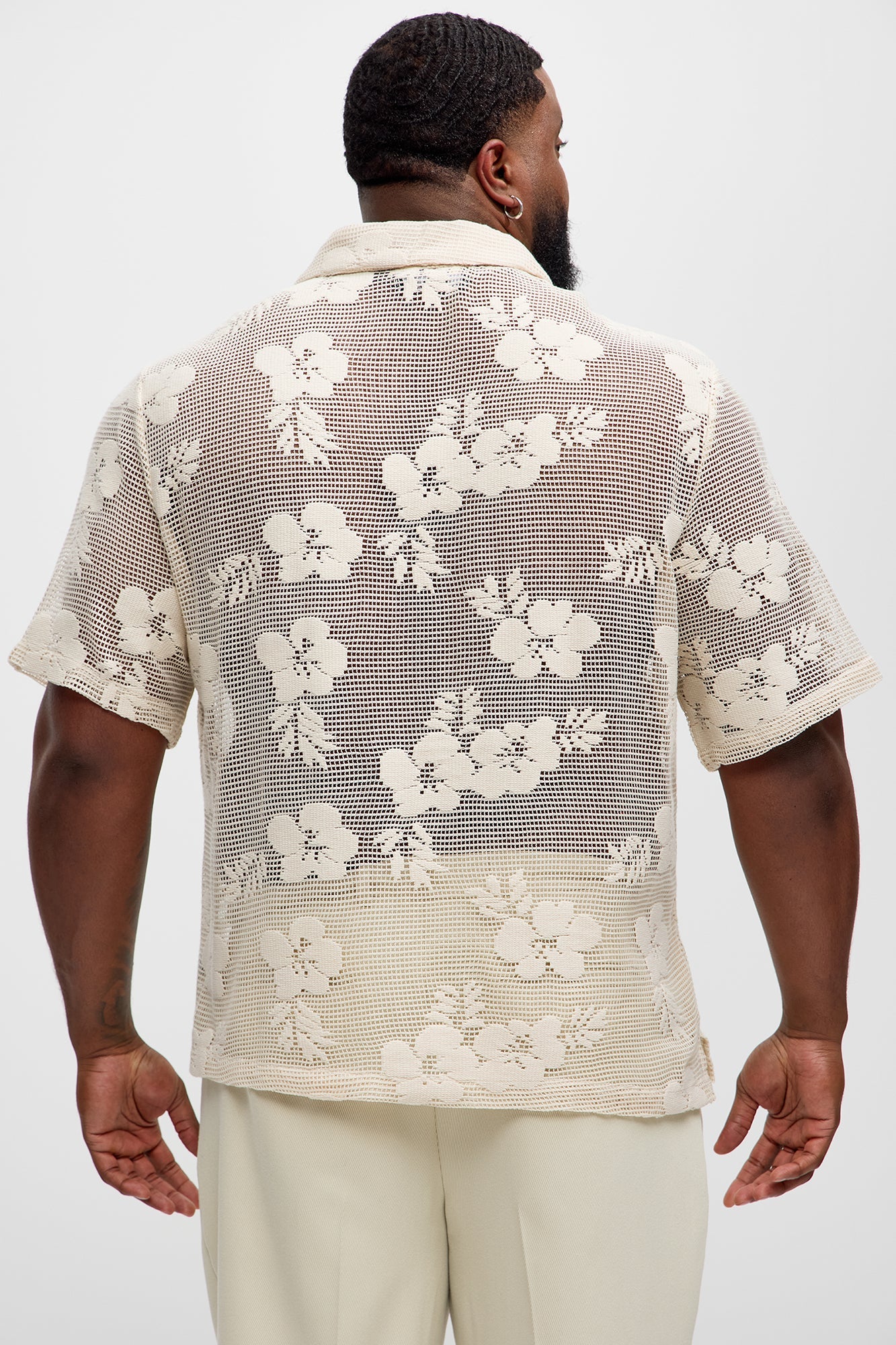 Carver Open Knit Crochet Cuban Shirt - Cream