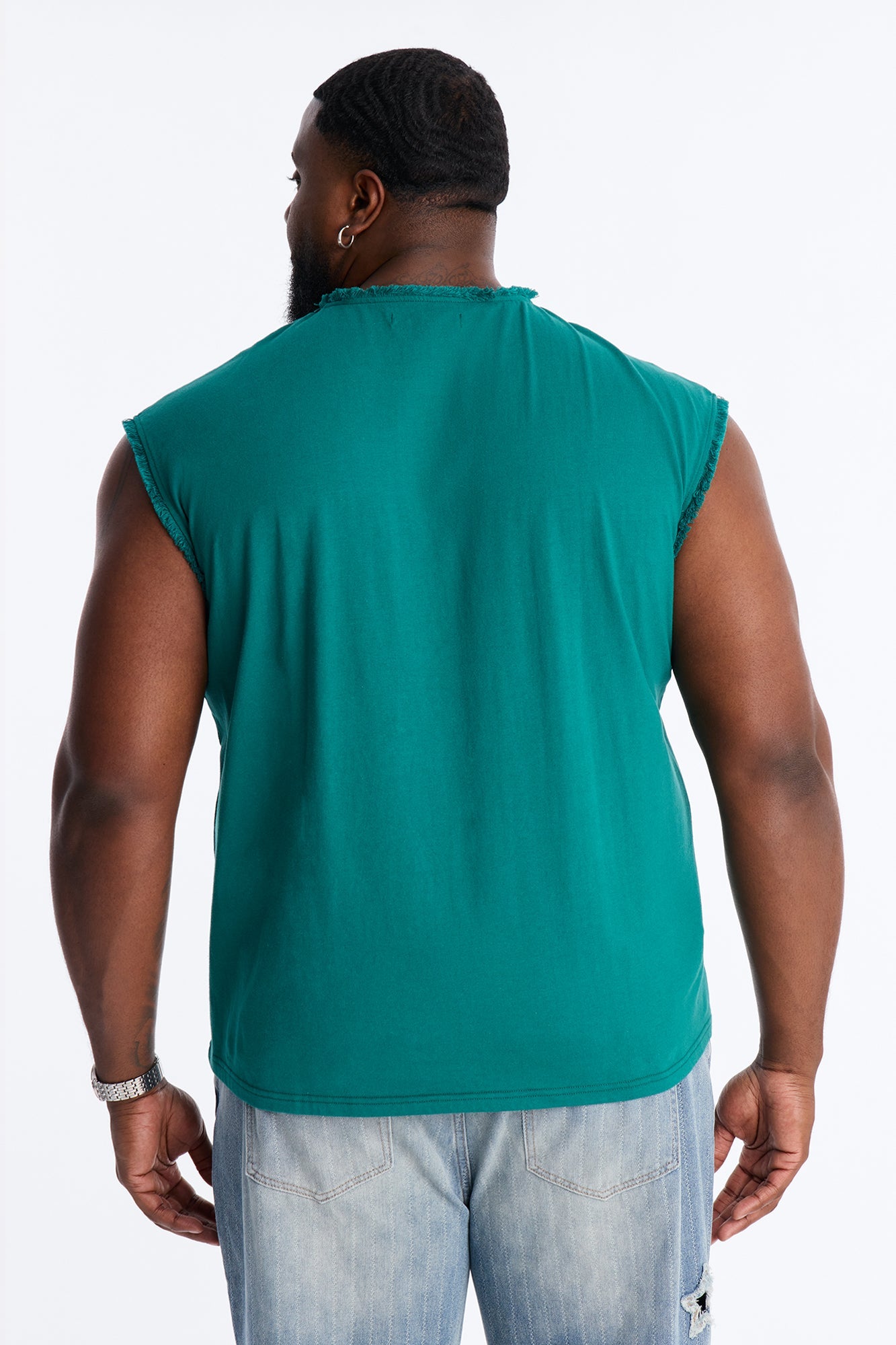 Relaxed Raw Edge Muscle Tee - Hunter Green
