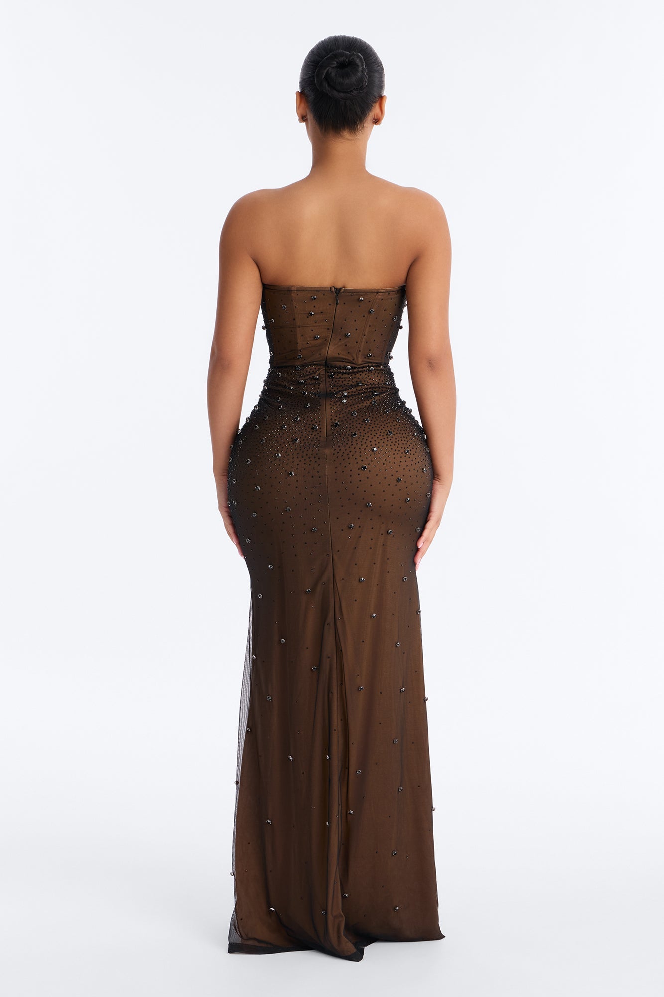 Zola Corset Rhinestone Mesh Gown - Black NEWFASHIONEDGE