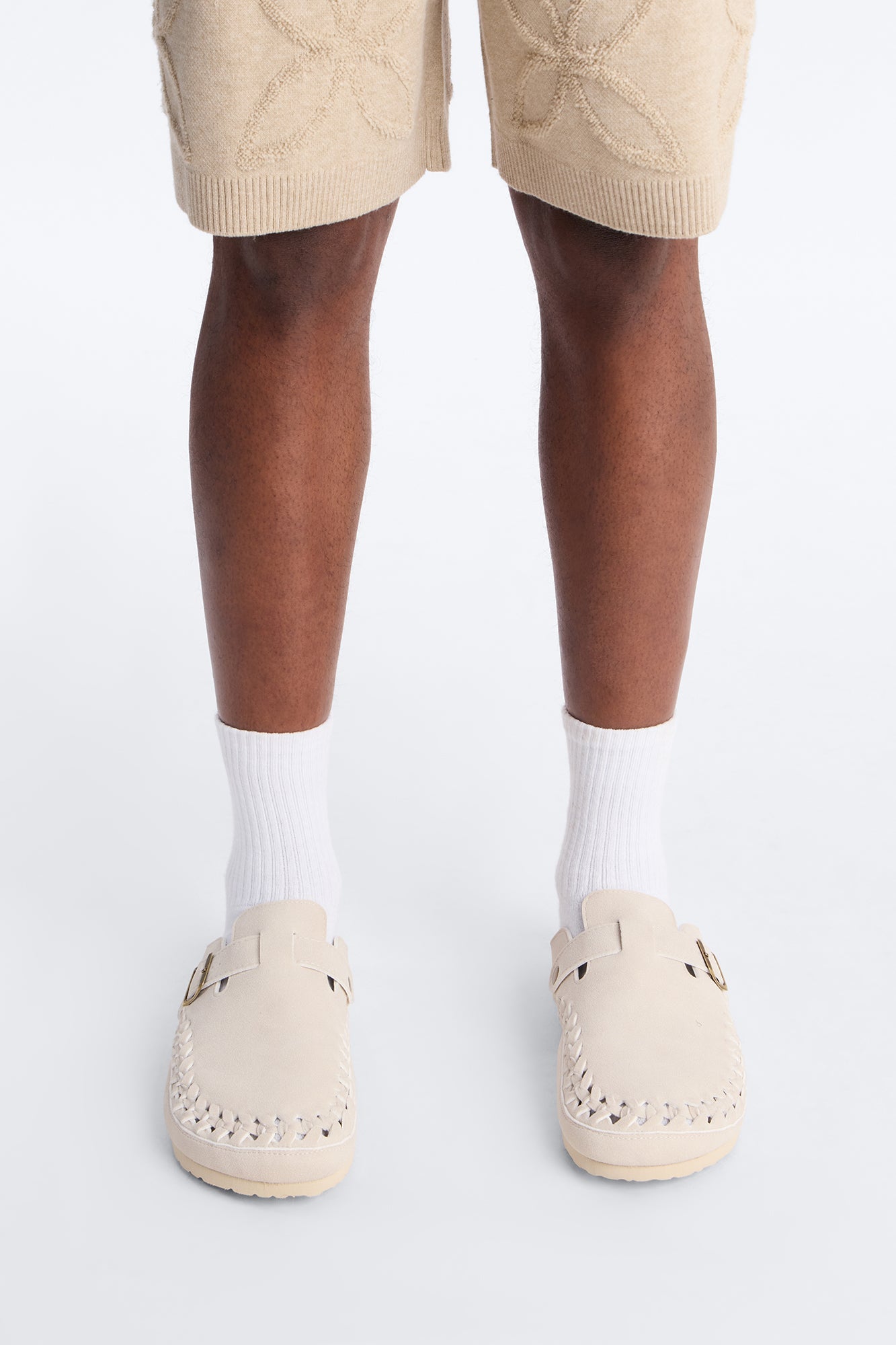 Woven Faux Suede Slip On Mule - White