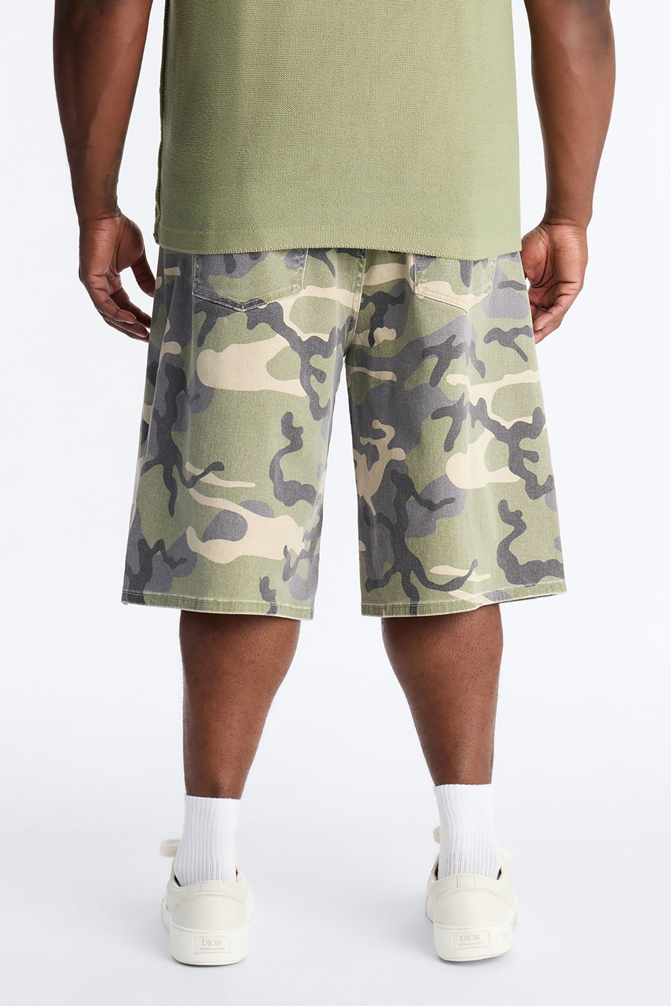 Relaxed Saints Embellished Camo Denim Shorts - Camouflage