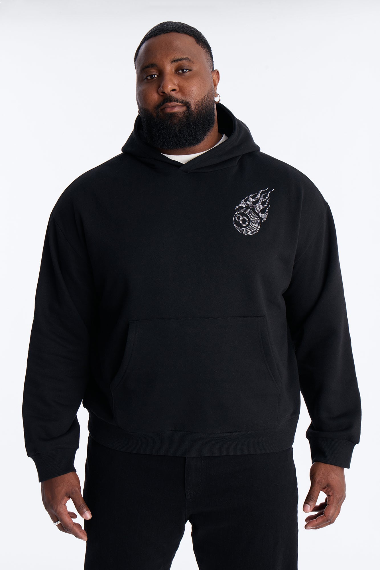 Eightball Rhinestones Oversized Hoodie - Black