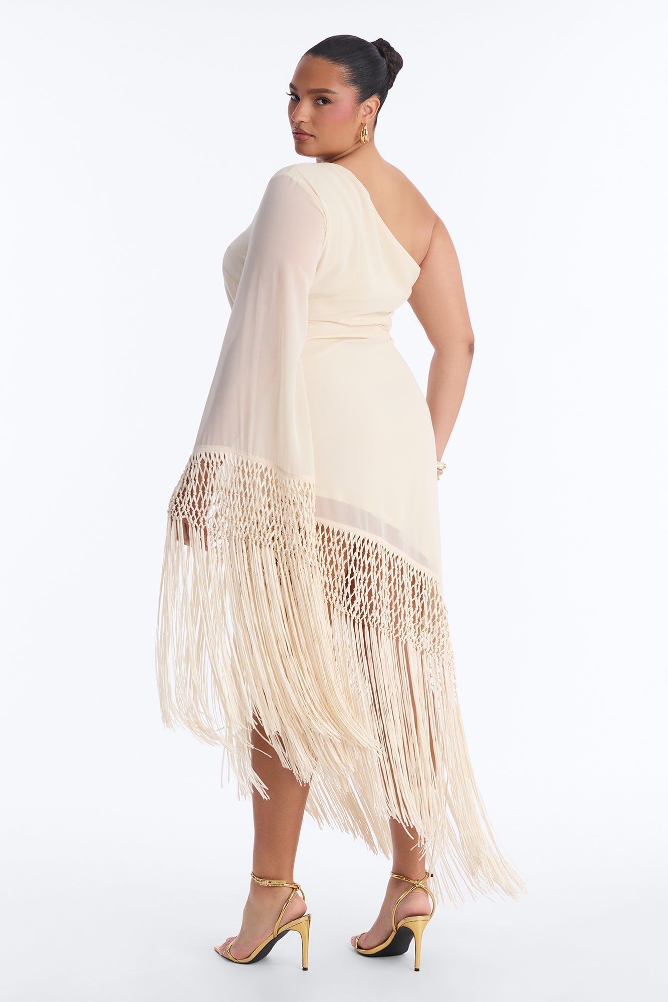 Capri Fringe Chiffon Maxi Dress - Cream NEWFASHIONEDGE