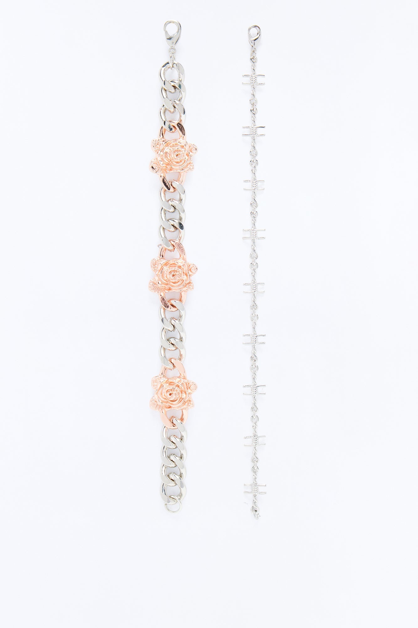 Barbed Roses Bracelet Set - Silver