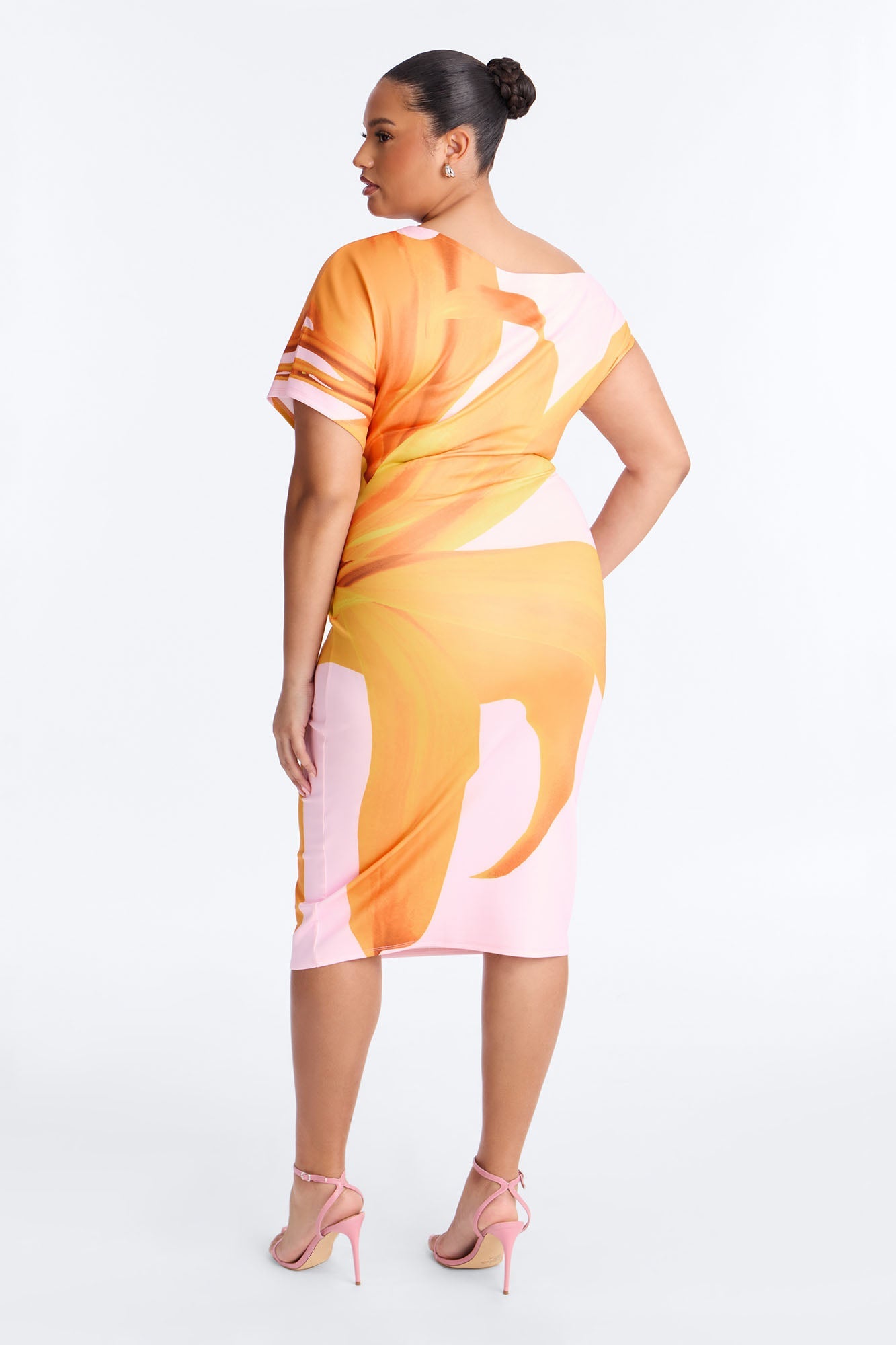 Gardenia One Shoulder Floral Midi Dress - Orange/combo Fashion Nova