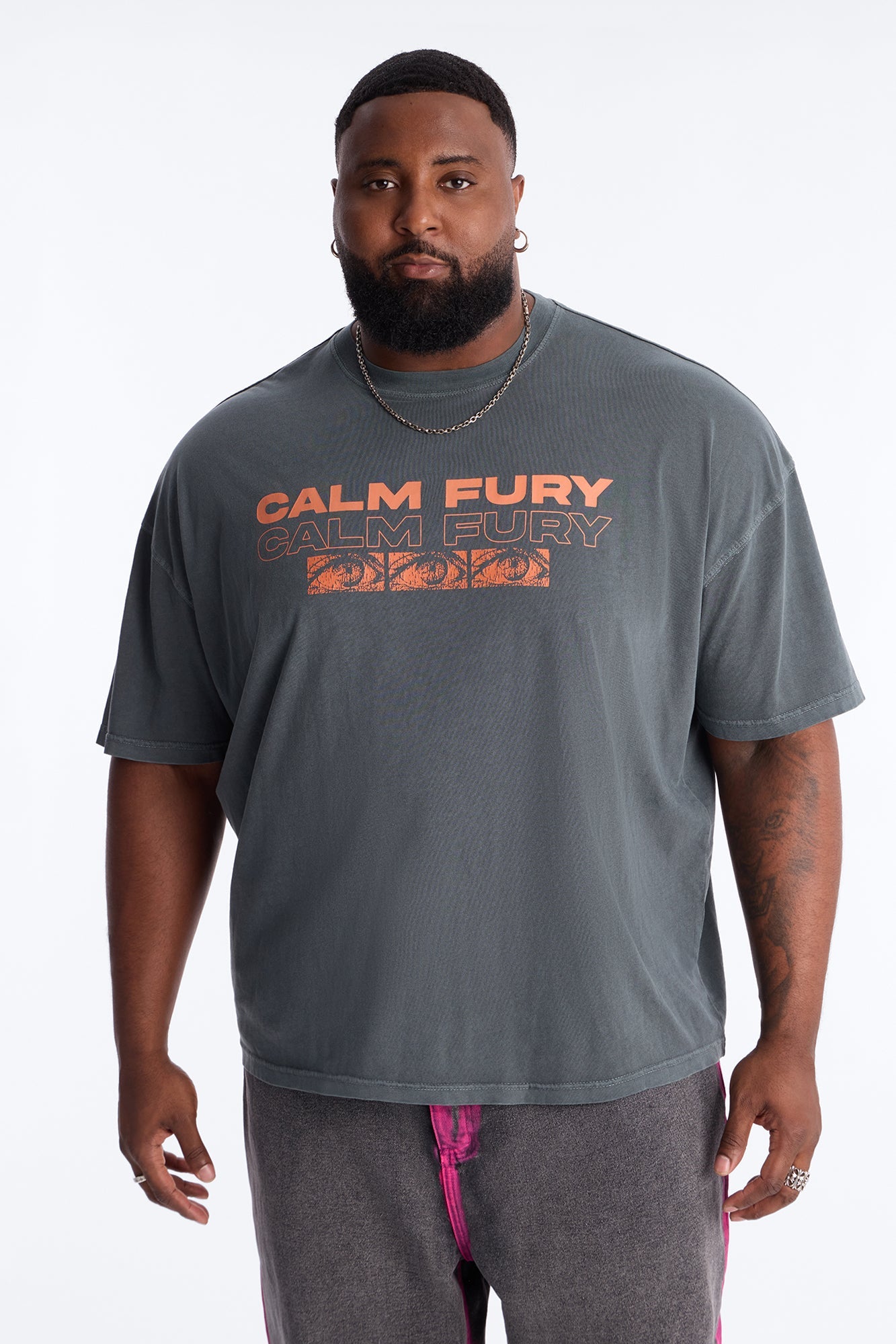 Calm Fury Oversized Short Sleeve Tee - Grey