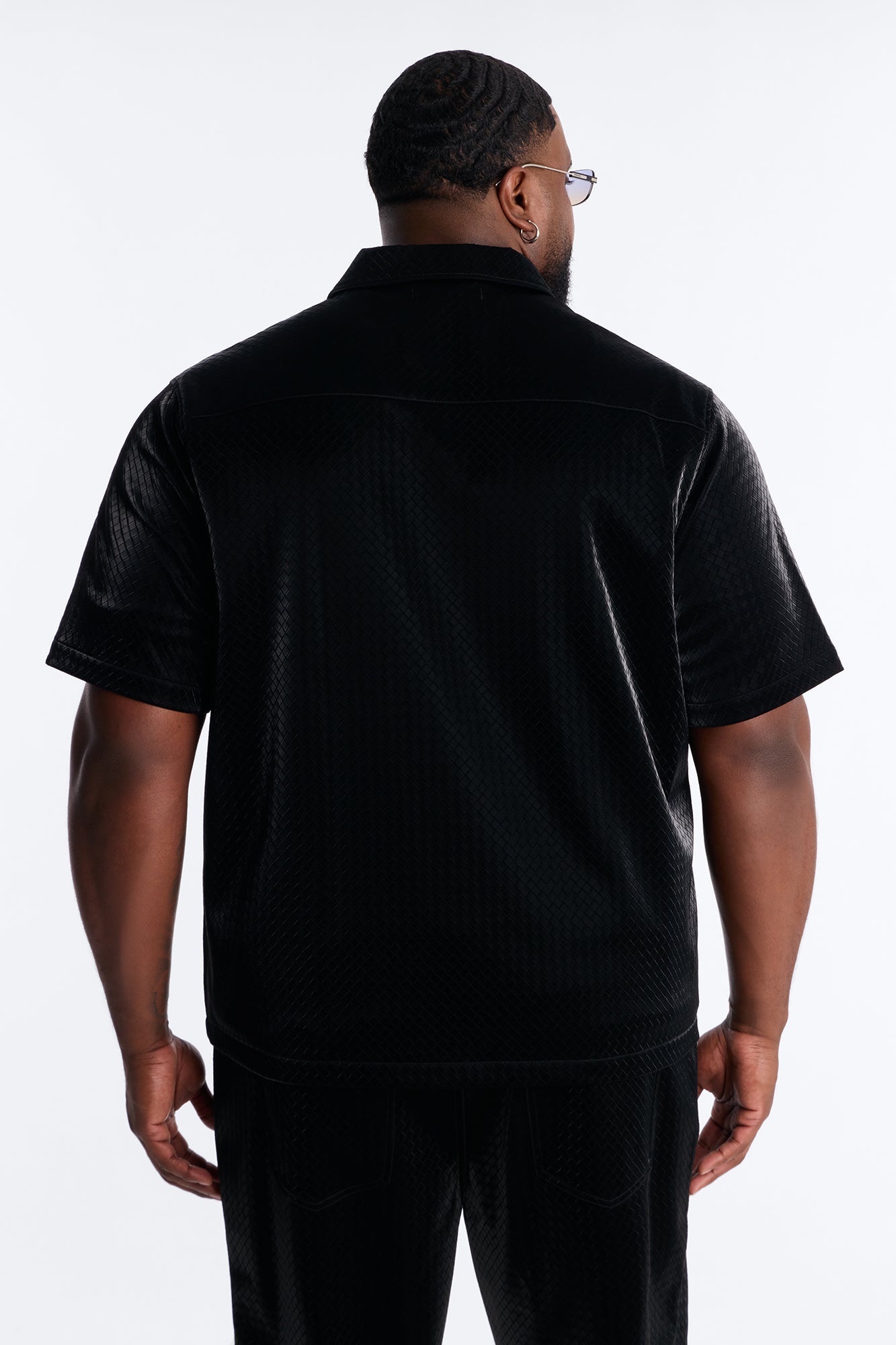 Tisse Textured Faux Leather Button Up Shirt - Black