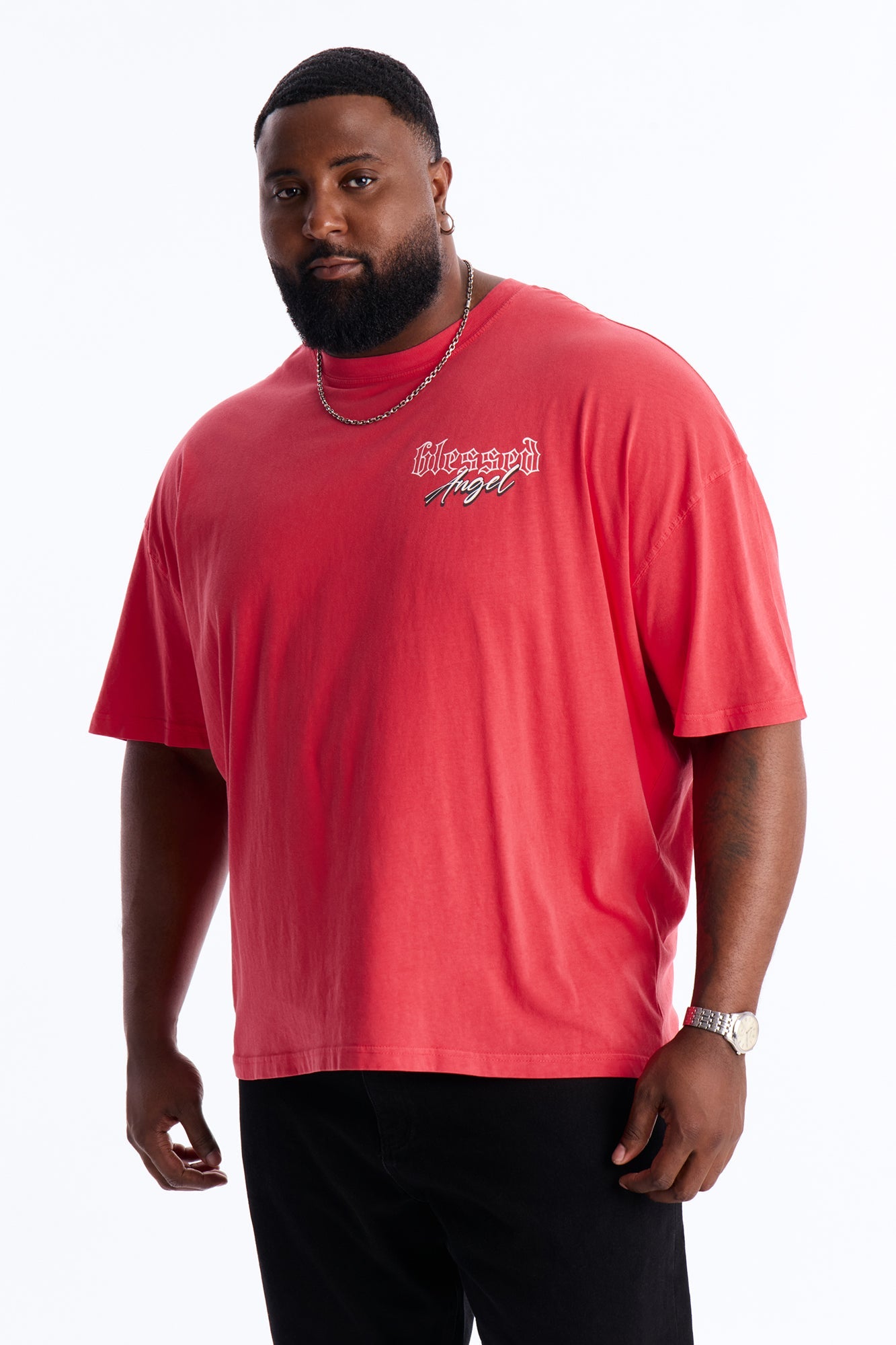 Blessed Angel Oversized Short Sleeve Tee - Red