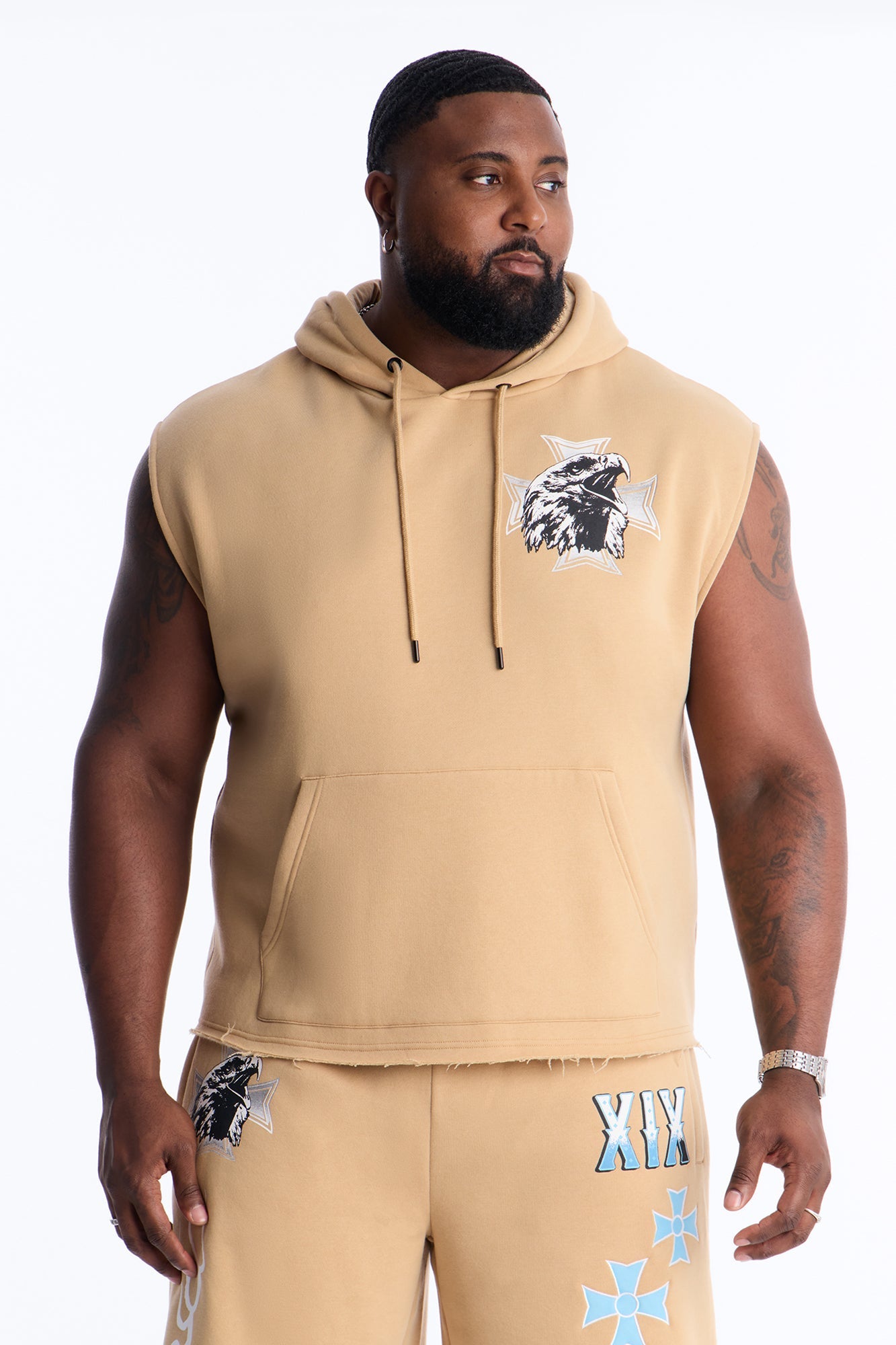 Fly Eagles Sleeveless Hoodie - Khaki