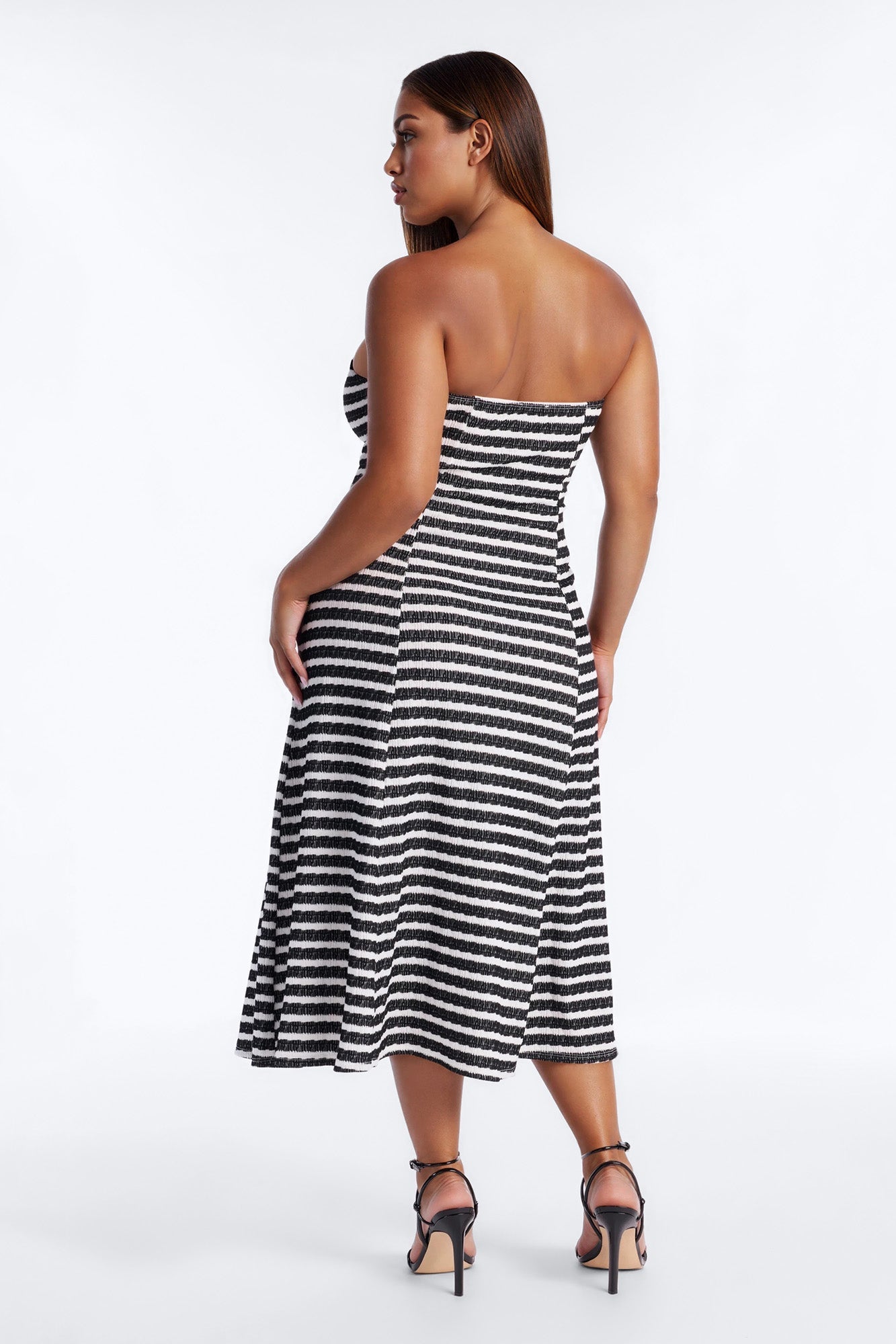 Celia Striped Textured Midi Dress - Black/White Fashion Nova