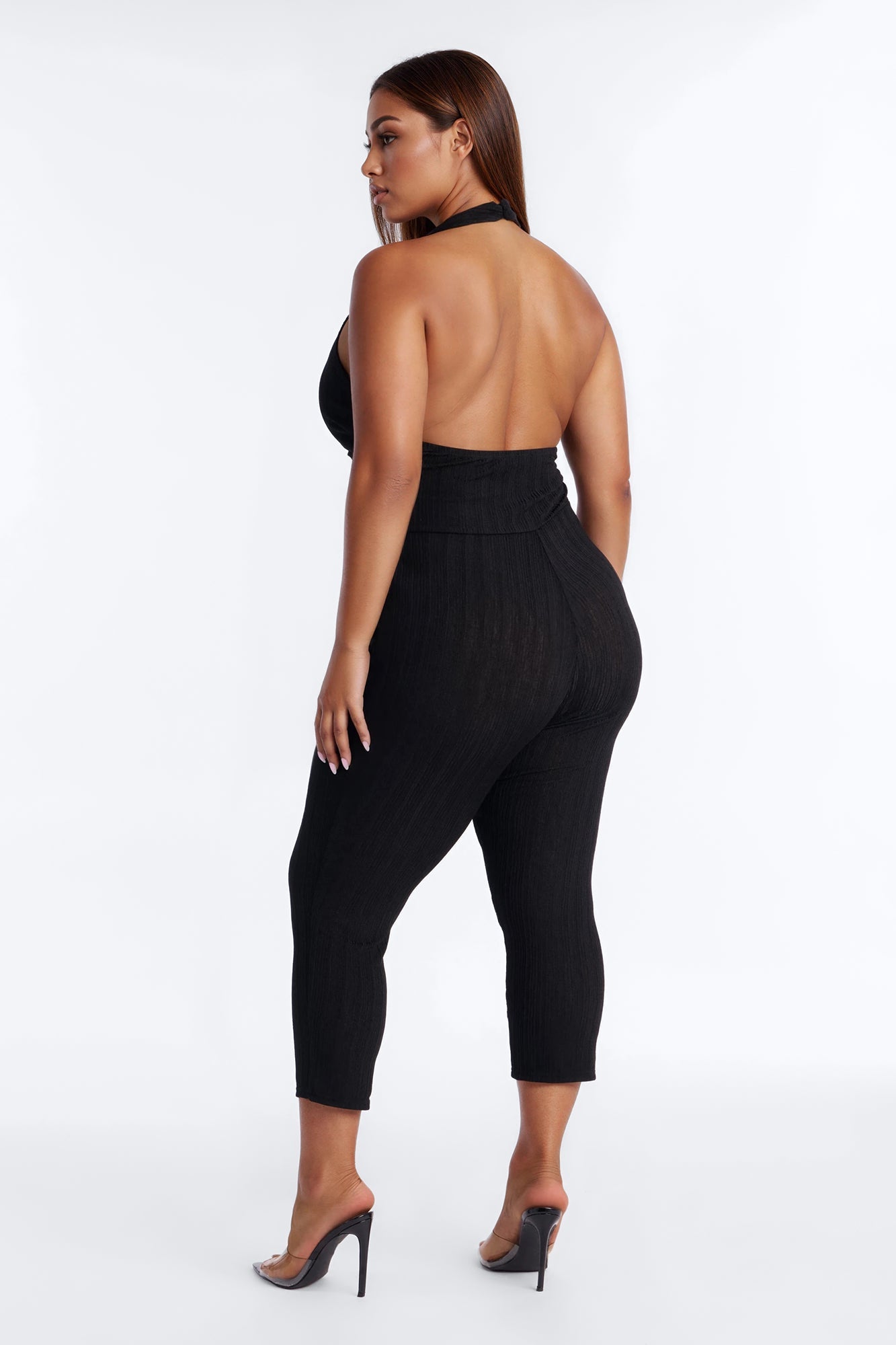 Emme Waist Tie Capri Catsuit - Black