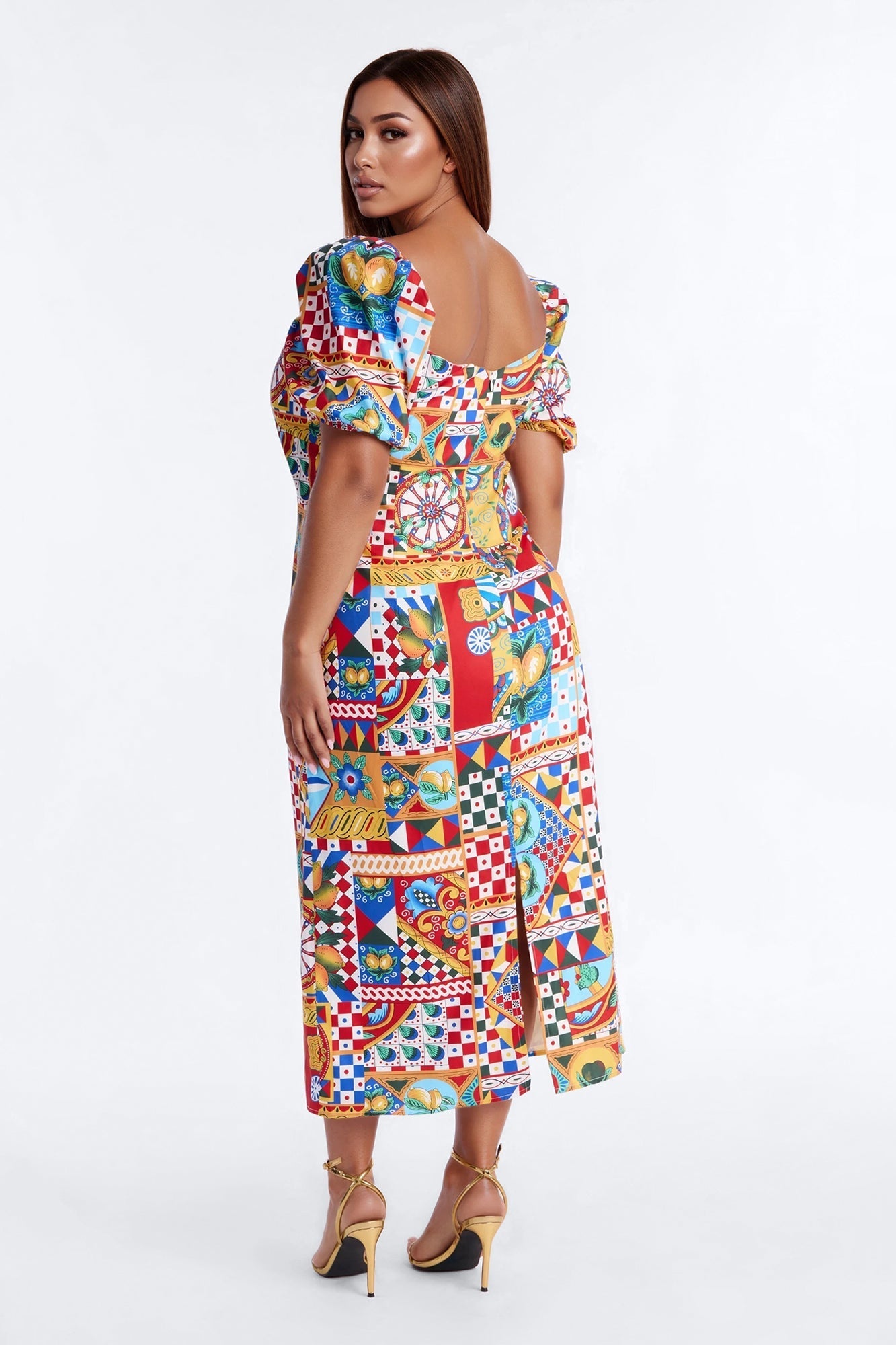 European Dream Off Shoulder Midi Dress - Multi Color NEWFASHIONEDGE