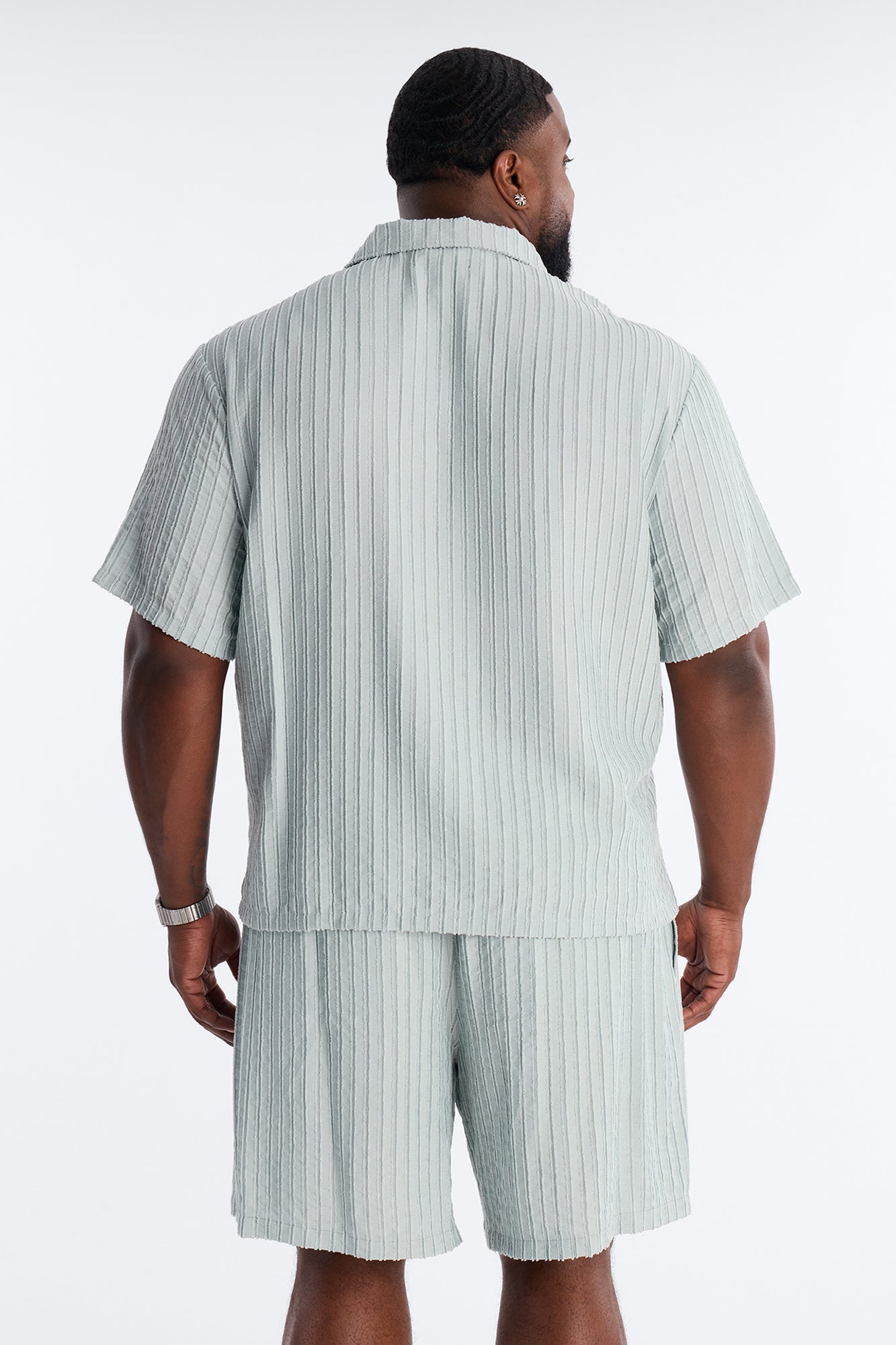 Relaxed Aegean Pleat Cuban Collar Button Up - Sage