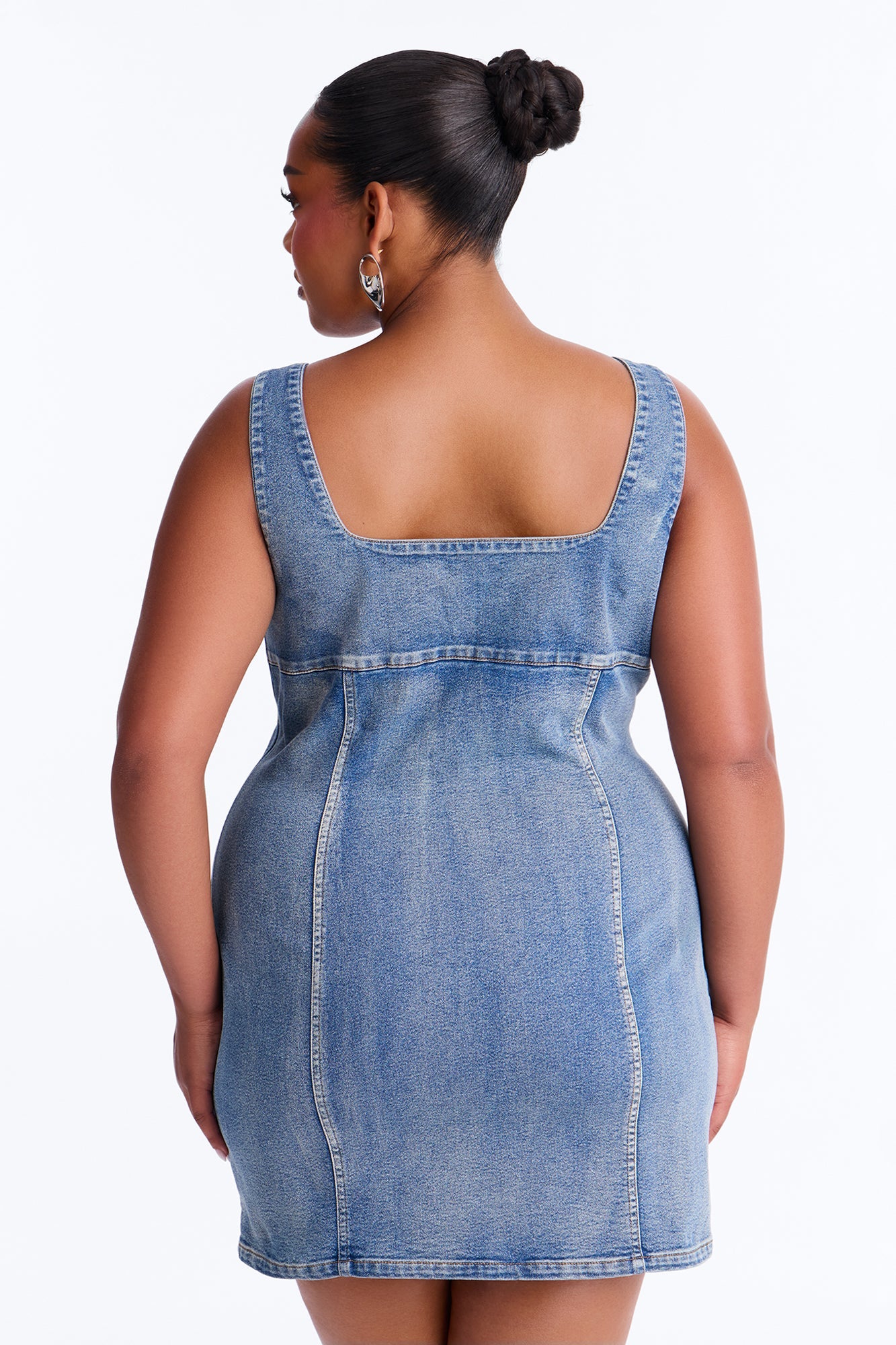 What A Gem Rhinestone Denim Mini Dress - Denim Fashion Nova