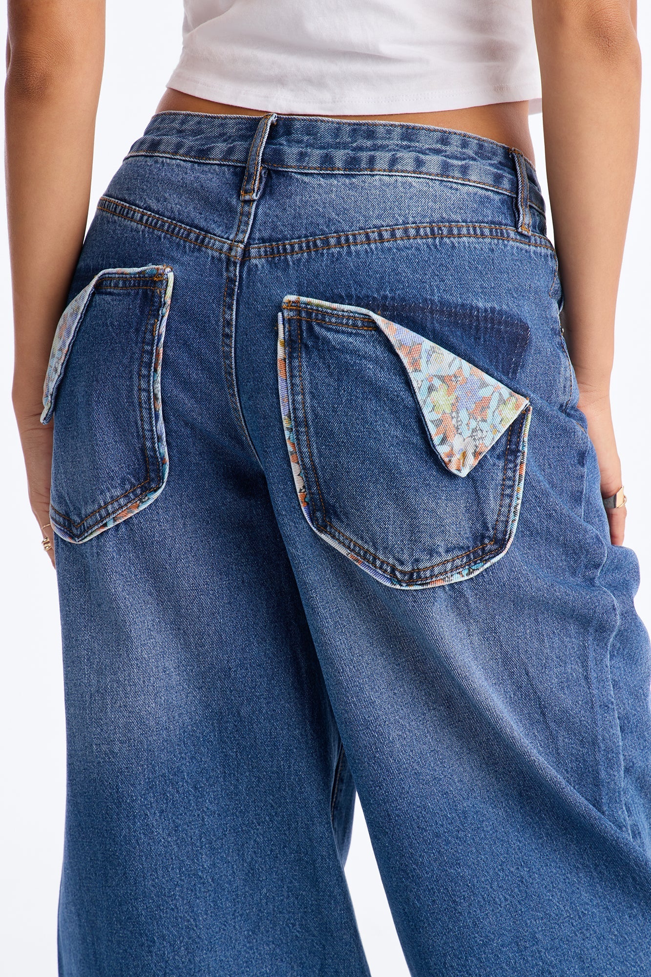 Ready To Grow Floral Wide Leg Jeans - Medium Wash NEWFASHIONEDGE