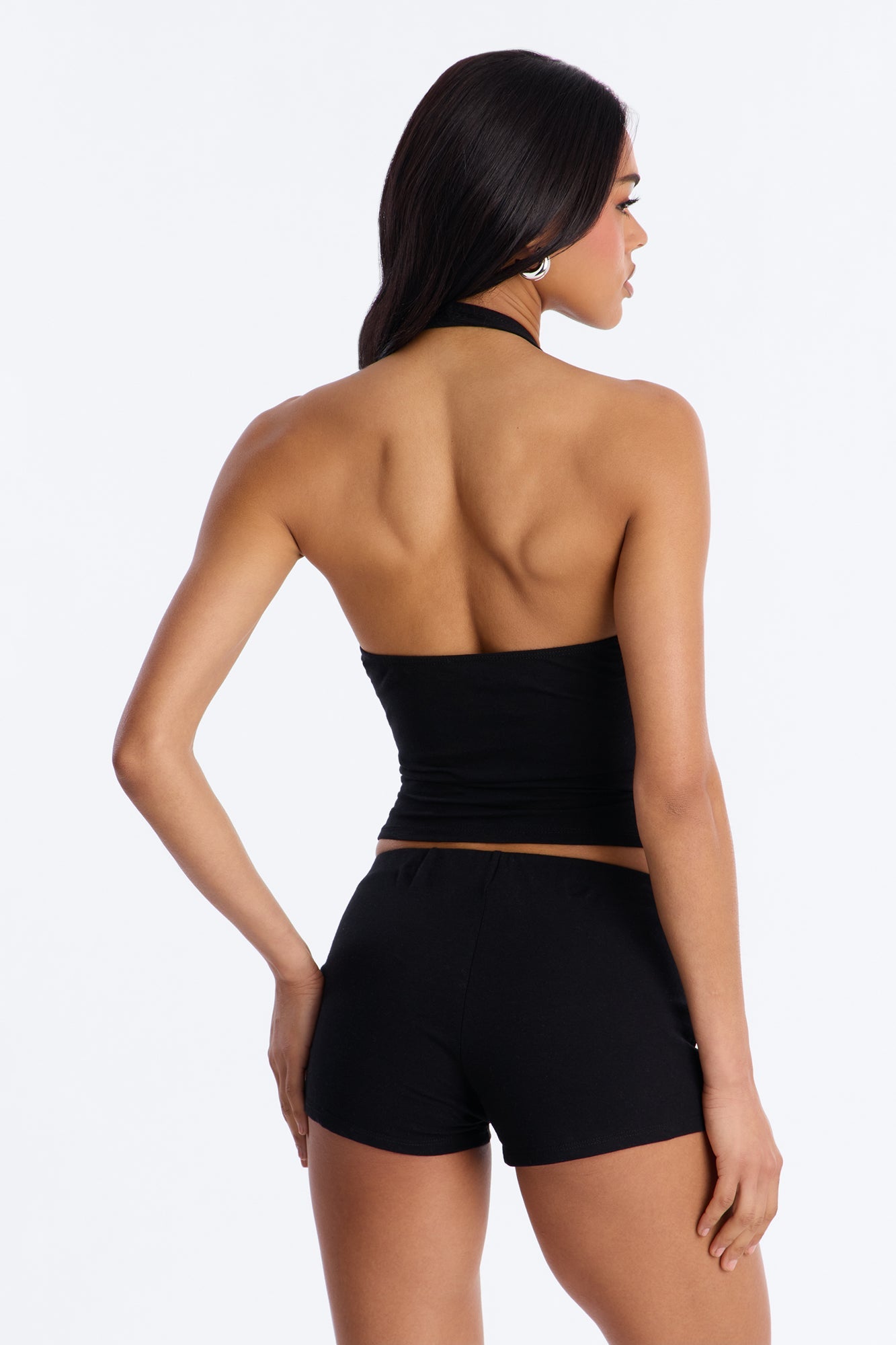 Hold Onto Her Graphic Halter Short Set - Black