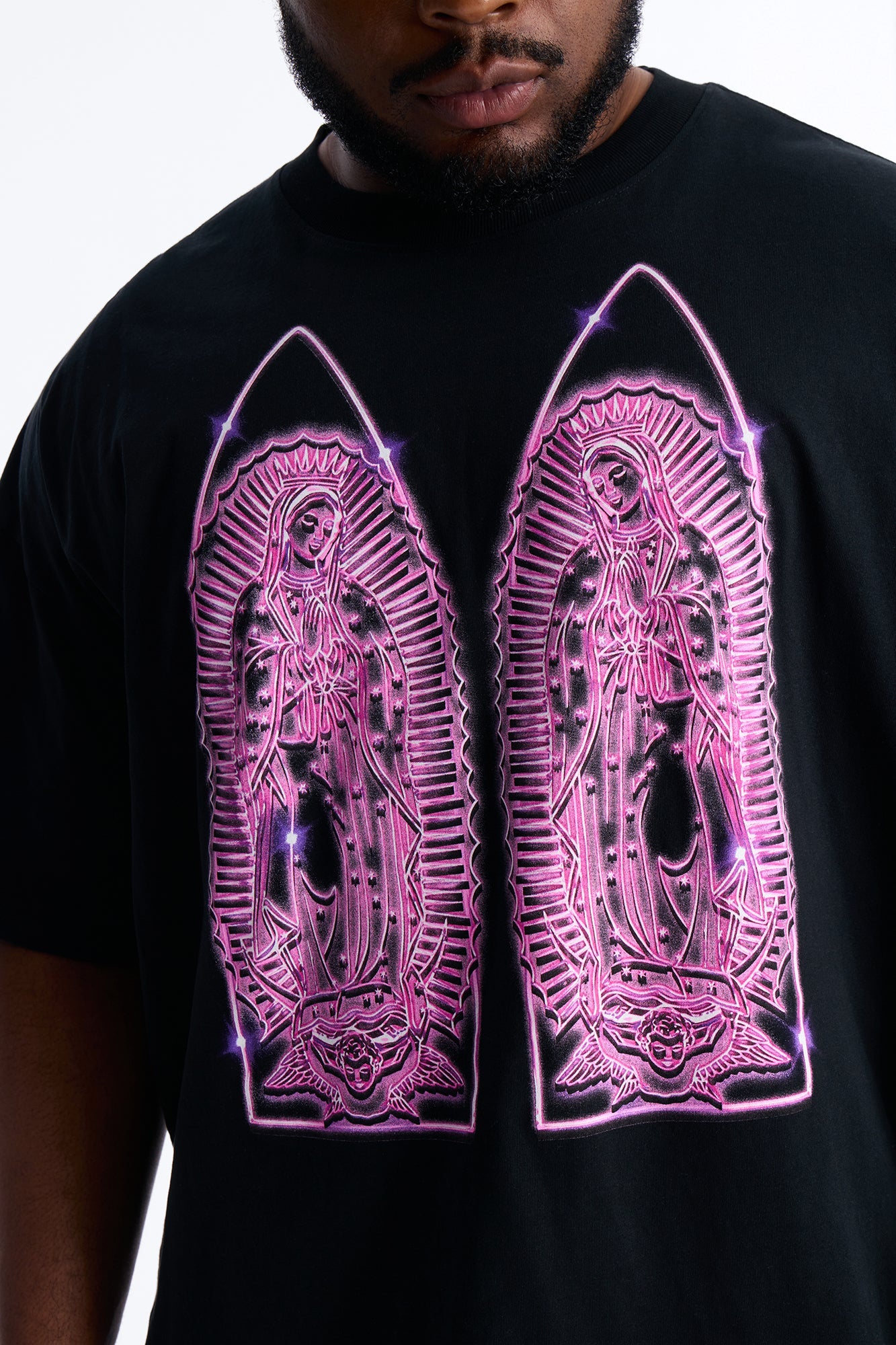Mother Mary Protect Me Boxy Short Sleeve Tee - Black