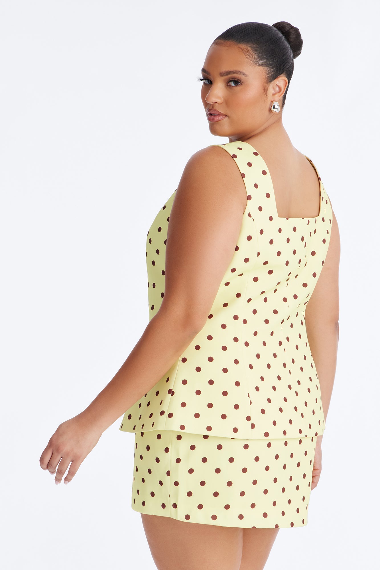 Cori Polka Dot Vest Mini Skirt Set - Yellow/combo
