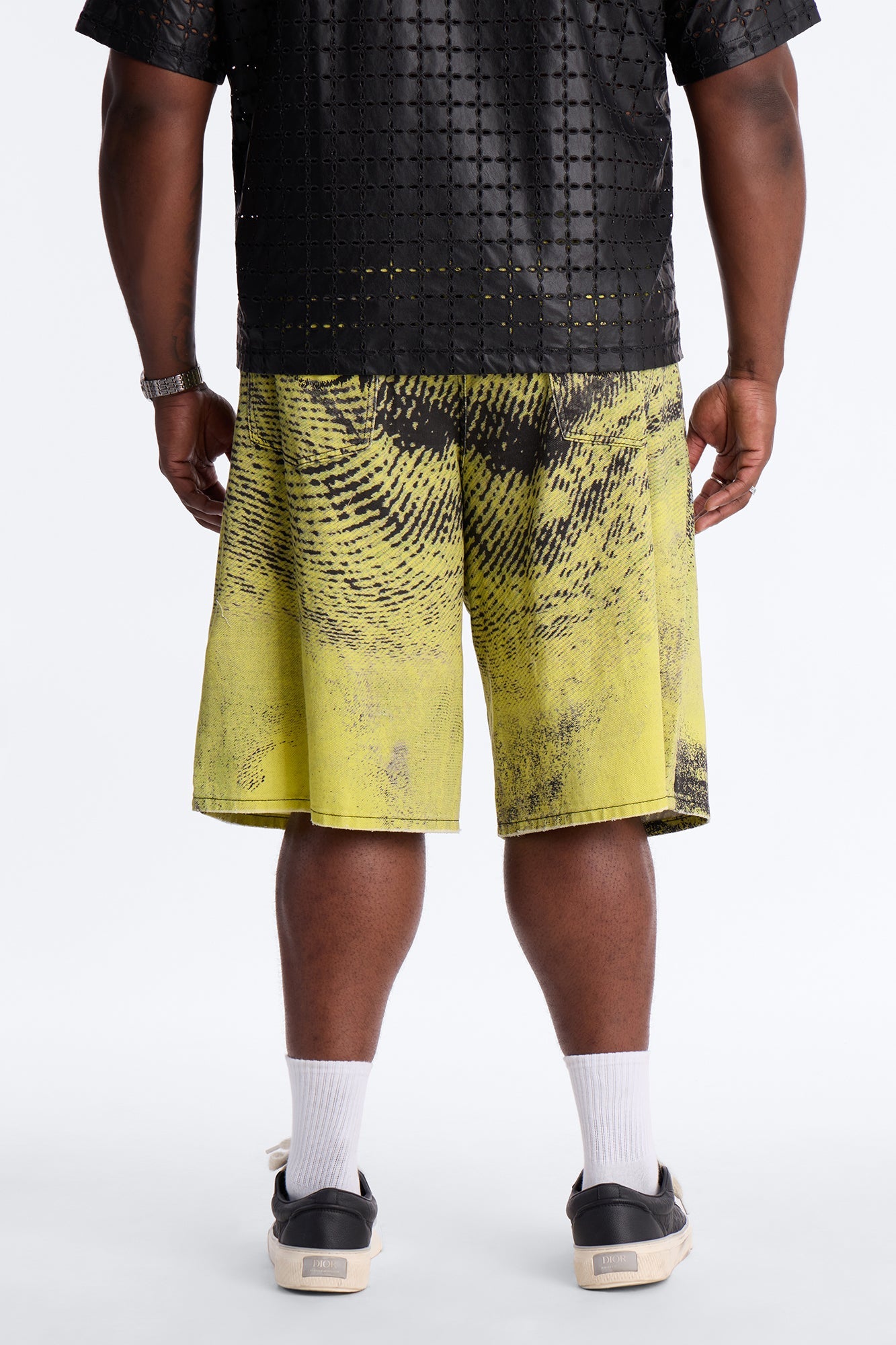 Baggy All The Wavez Printed Denim Short - Neon Yellow
