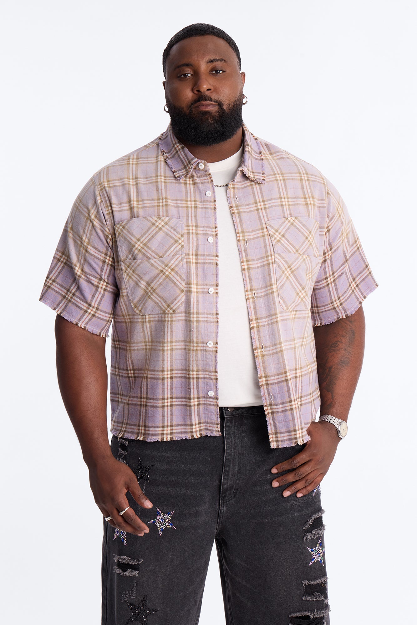Cropped Gotta Move Flannel Button Up Shirt - Purple