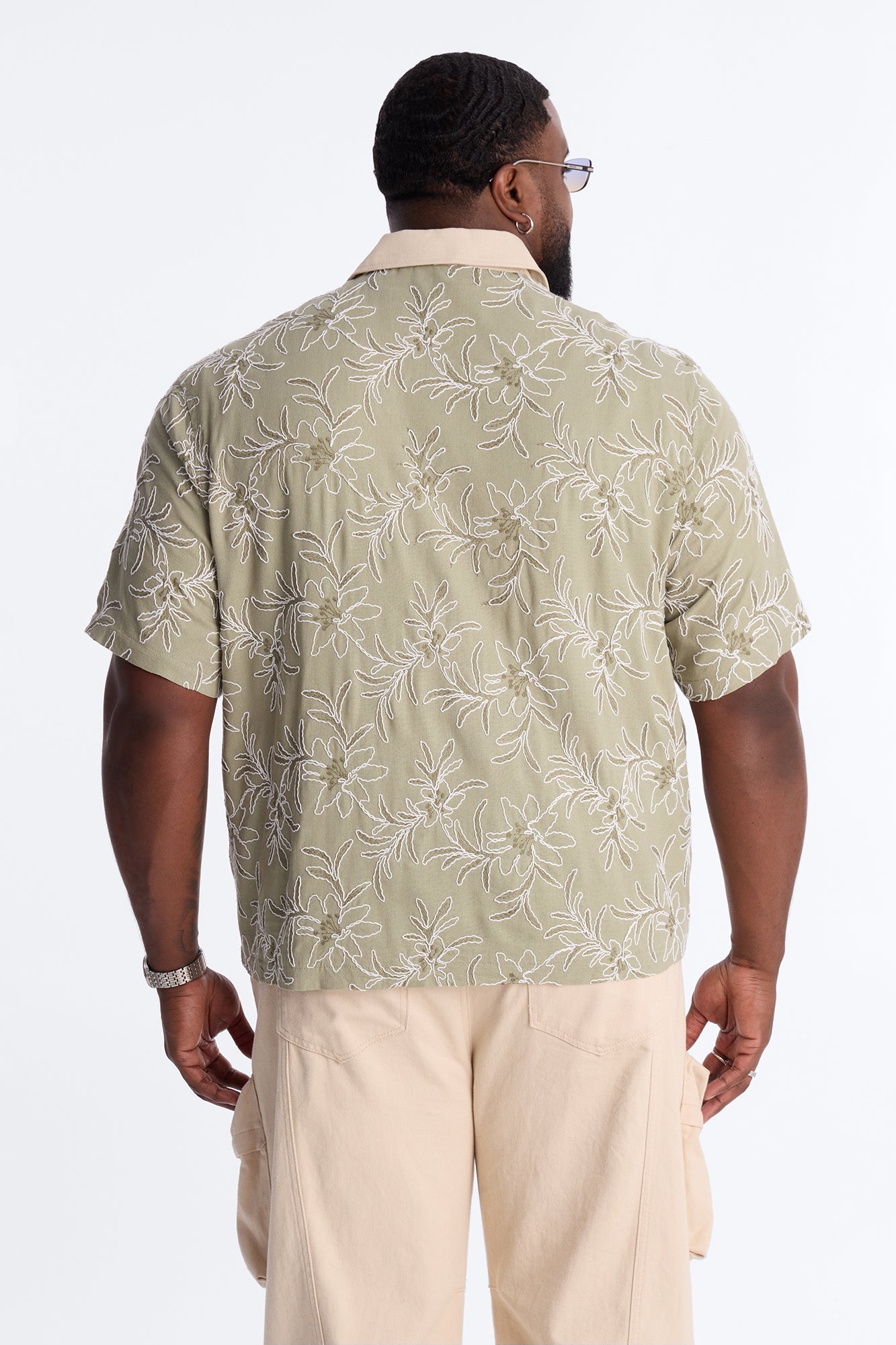 Relaxed Island Riot Embroidered Zip Shirt - Olive