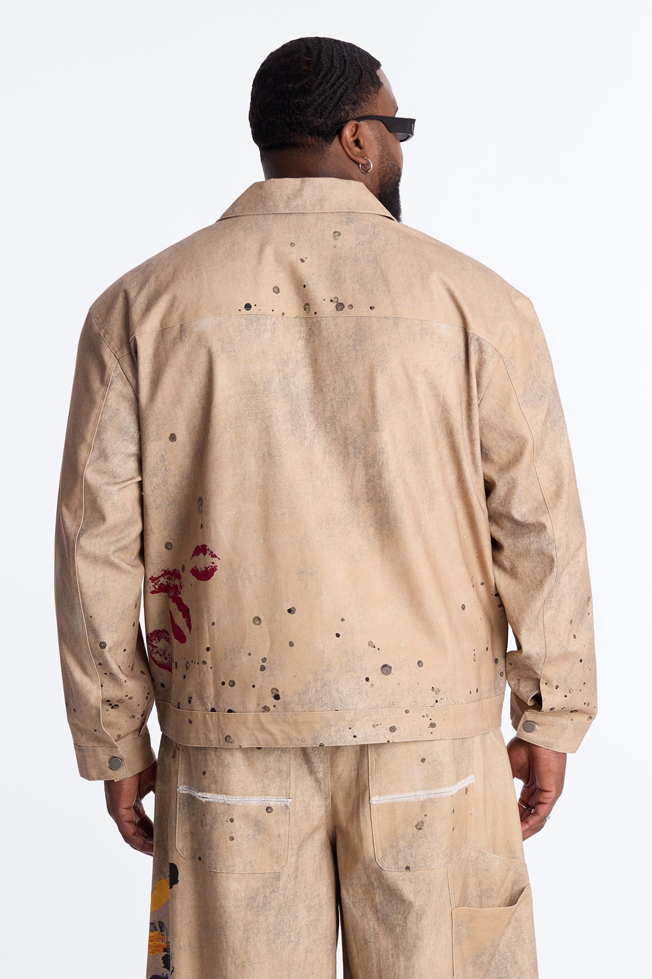 Cropped Culture Society Paint Splatter Boxy Work Jacket - Khaki