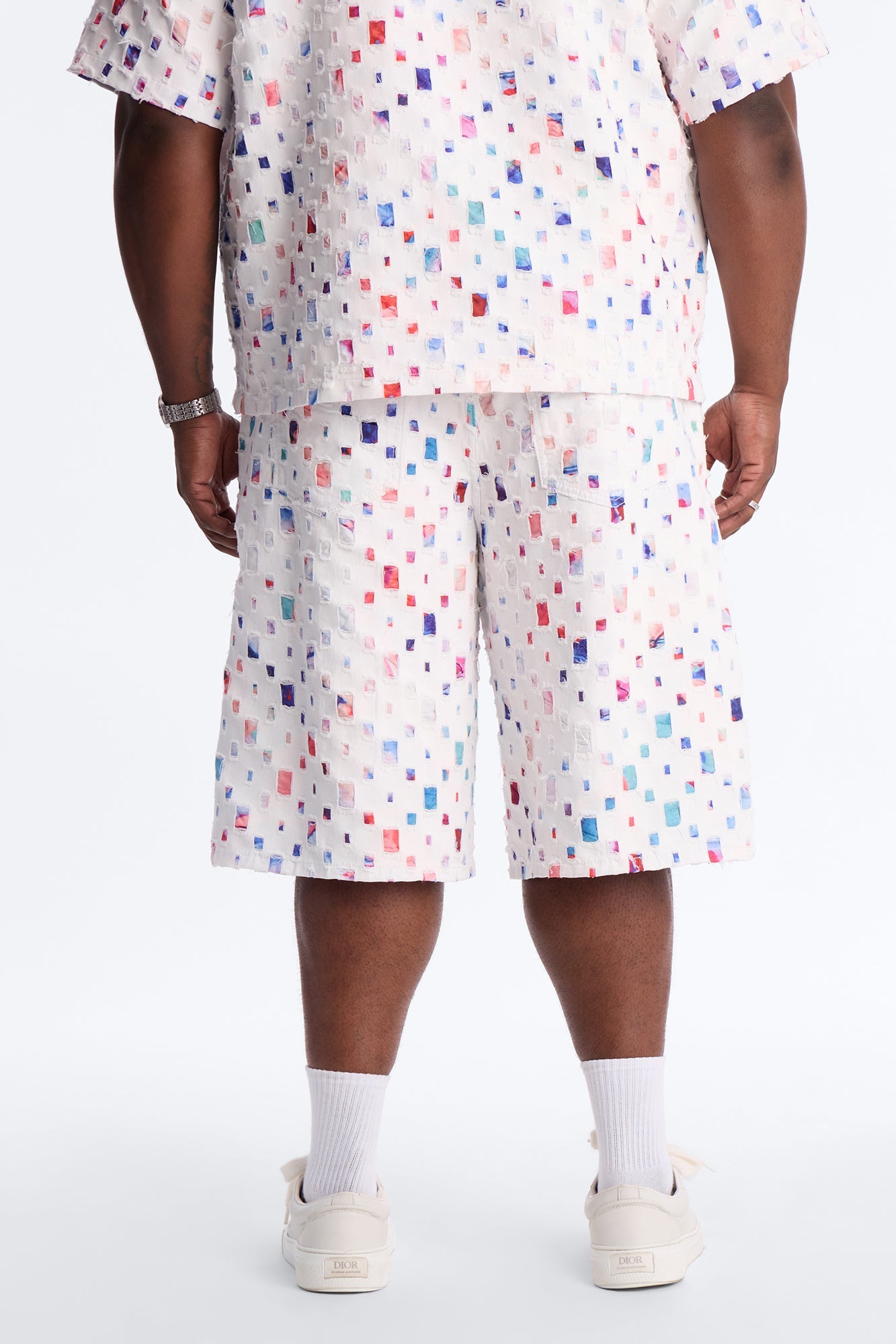 Baggy Watercolor Window Denim Short - White