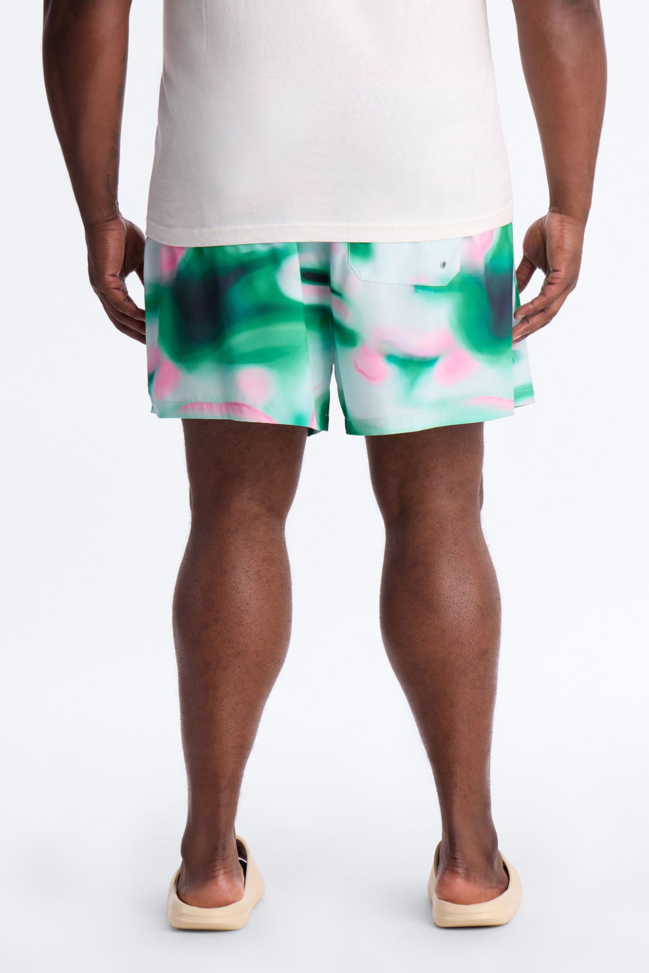 Relaxed Futuristic Abstract Acid Blur Swim Trunk 4″ - Green