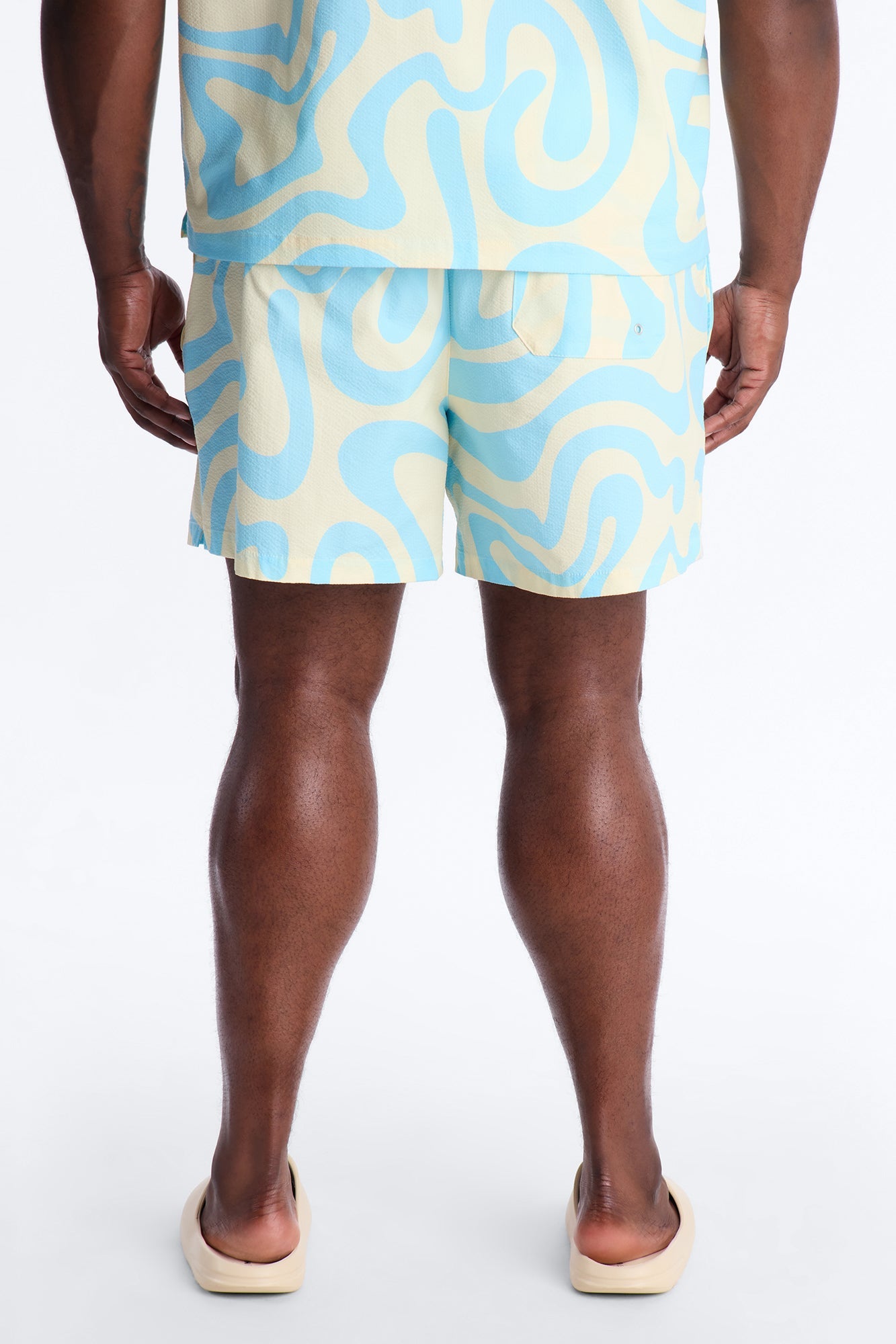 Groovy Abstract Printed Seersucker Swim Trunk 6″ - Blue