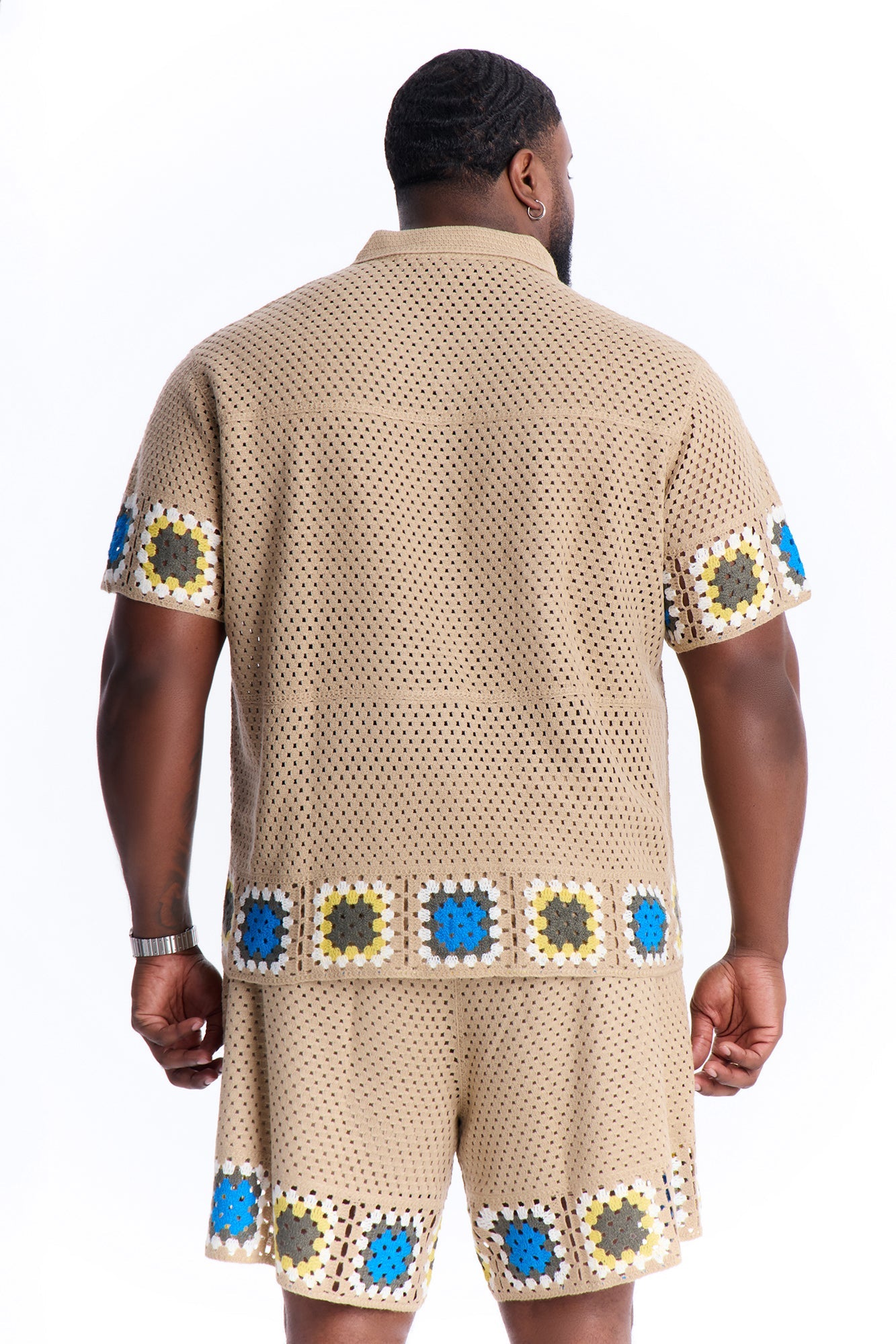 Relaxed Daisy Daze Crochet Button Up Shirt - Tan