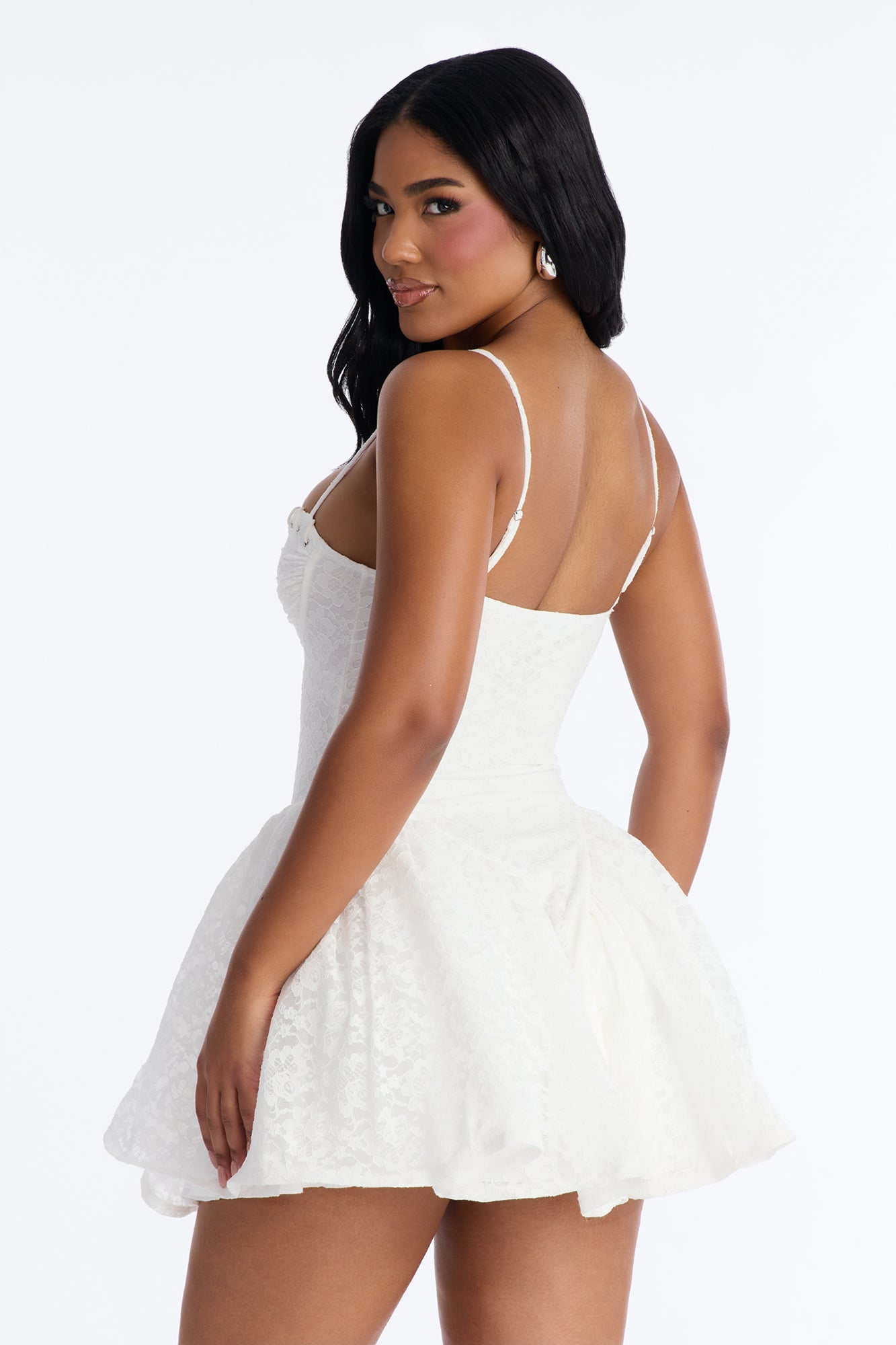 Lana Pleated Lace Mini Dress - White Fashion Nova