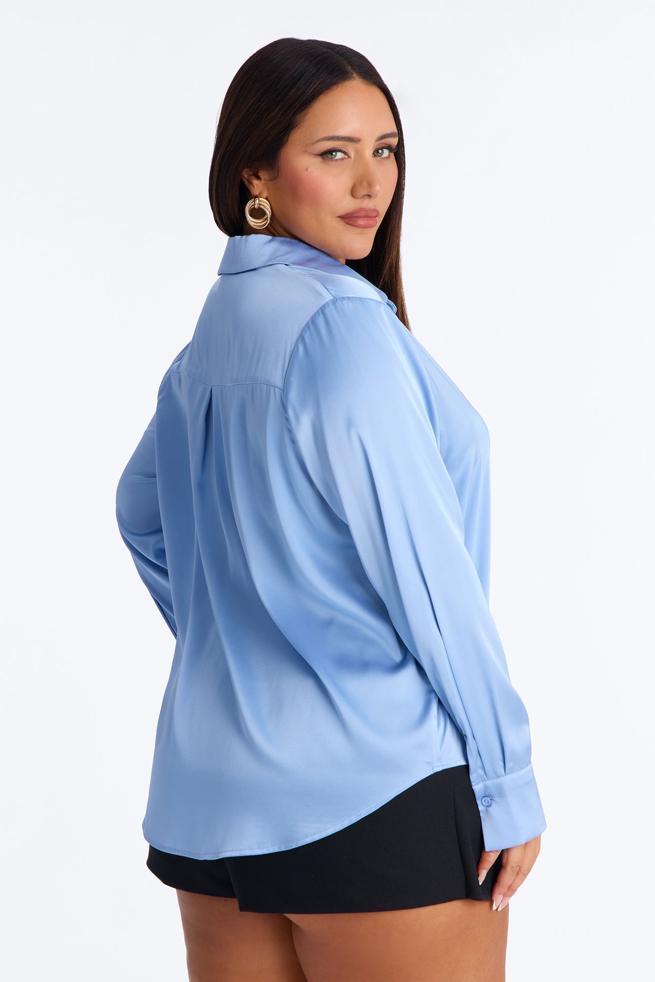 Feelin' Popular Satin Shirt - Periwinkle NEWFASHIONEDGE