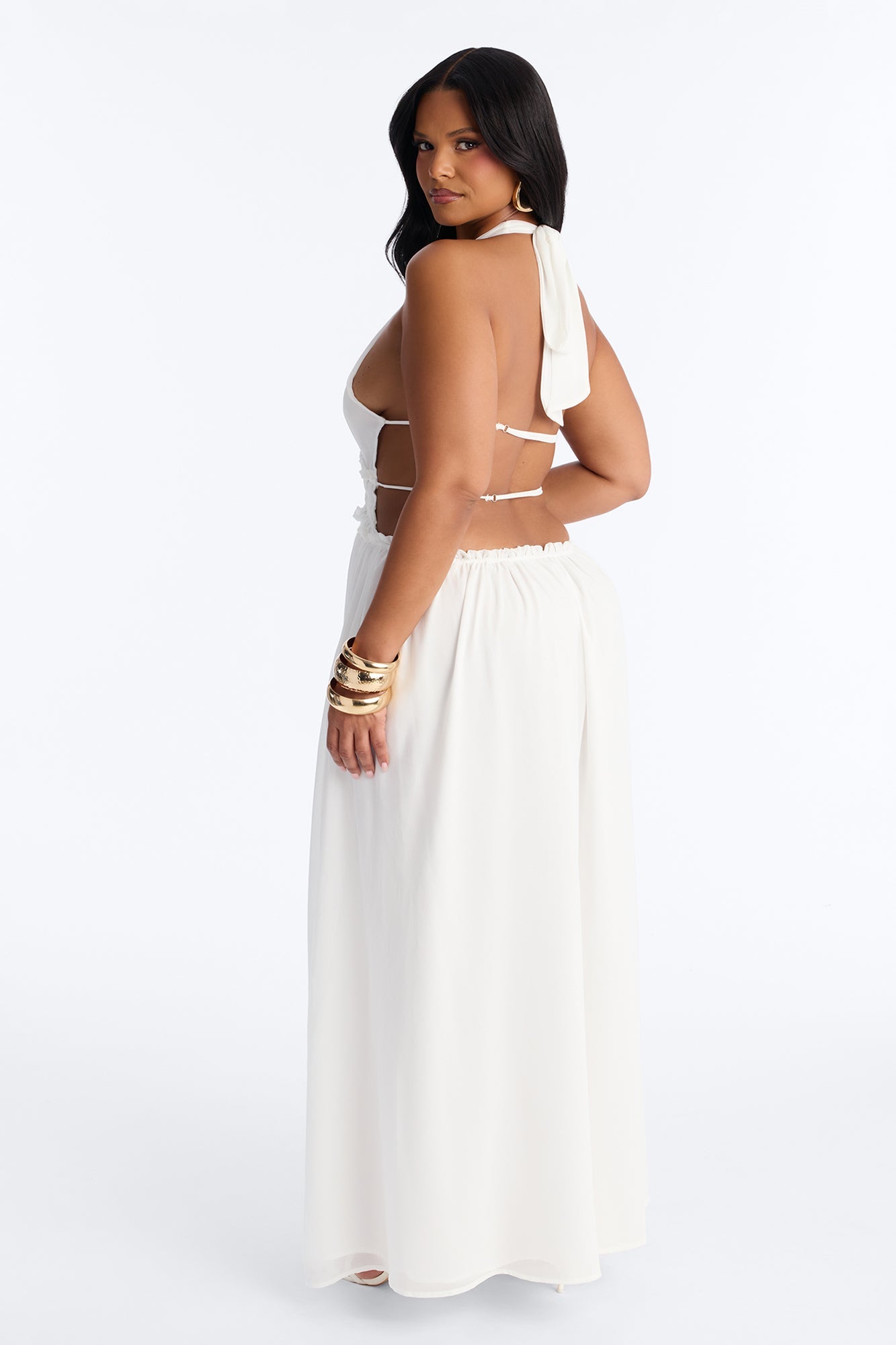 Lauryn Halter Chiffon Maxi Dress - White Fashion Nova