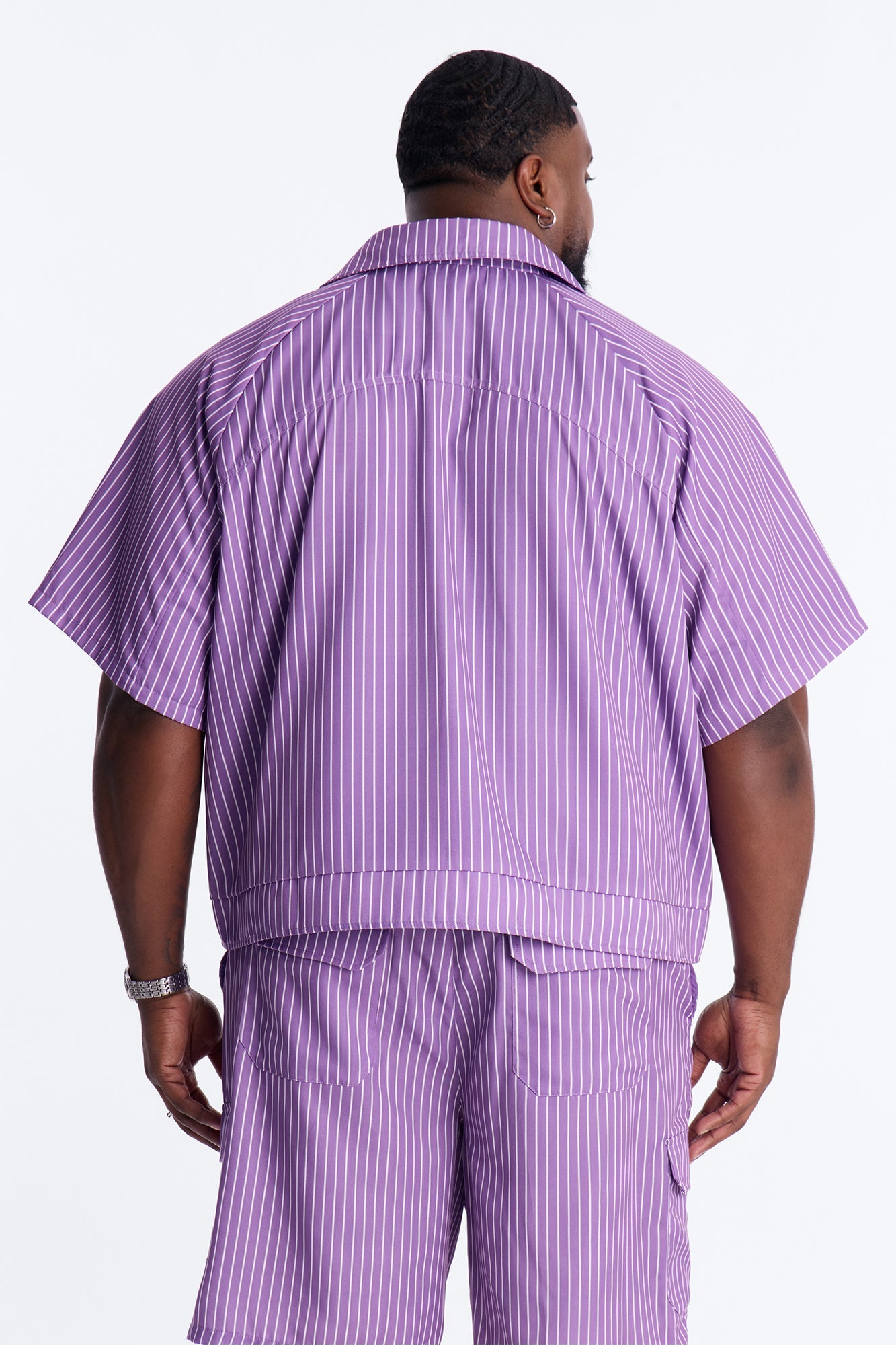 Boxy Cropped Desert Dunes Striped Button Up Shirt - Purple
