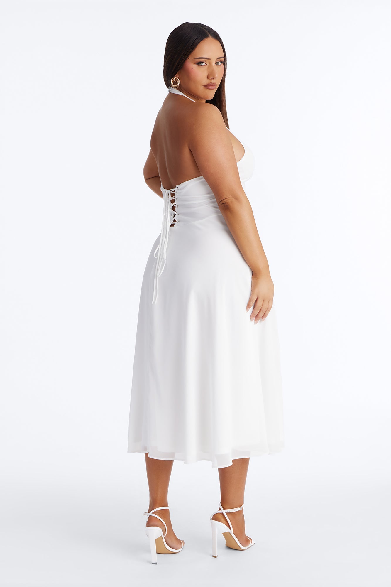 Holland Halter Chiffon Midi Dress - White